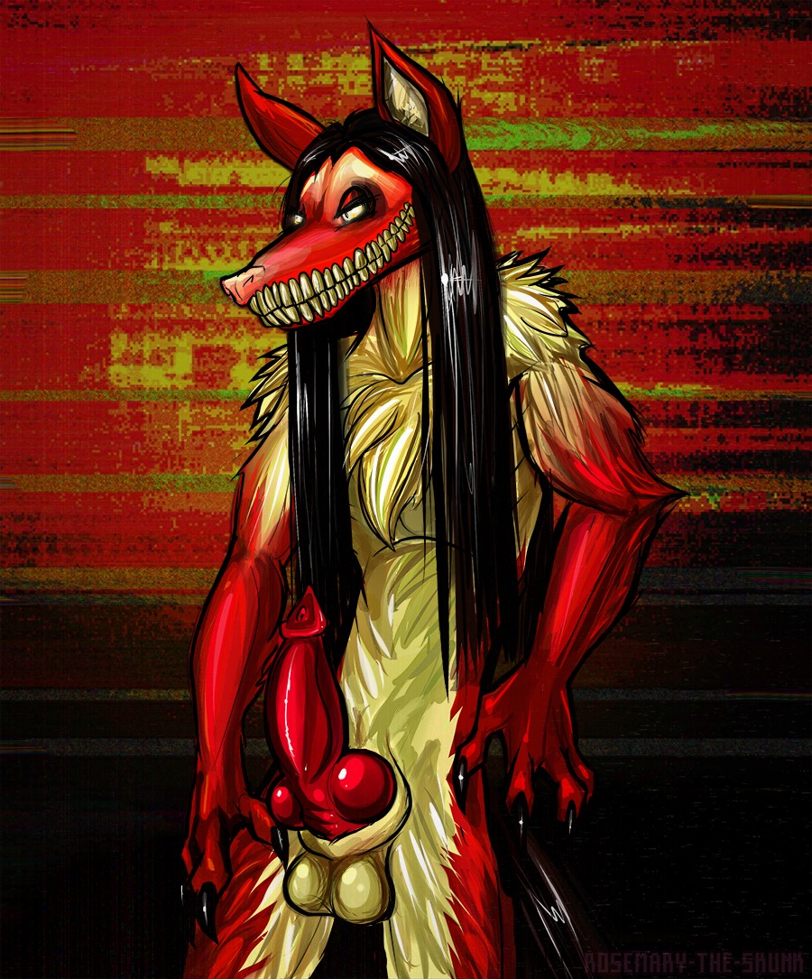 anatomically_correct anatomically_correct_genitalia anatomically_correct_penis animal_genitalia animal_penis balls big_knot big_penis canid canine canine_genitalia canine_penis claws creepypasta e621 erection genitals huge_knot knot male mammal nightmare_fuel penis red_penis rosemary-the-skunk smile.dog solo upside_down_penis yellow_balls