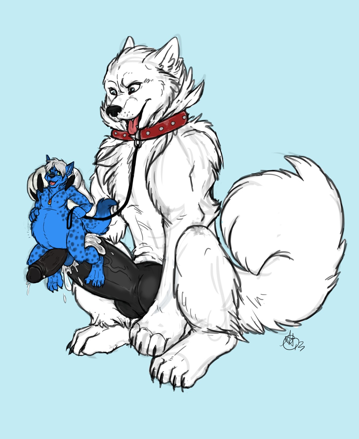 2013 anal anal_penetration anthro anthro_on_feral anthro_penetrated bestiality big_penis bodily_fluids canid canine canis collar cum cum_inflation cum_inside domestic_dog dominant dominant_male duo e621 erection excessive_cum excessive_genital_fluids feral feral_penetrating feral_penetrating_anthro genital_fluids genitals hair hi_res huge_penetration huge_penis hyena hyper hyper_genitalia hyper_penis inflation it'll_never_fit knot kraven_lupei larger_male leash male male/male male_penetrated male_penetrating male_penetrating_male mammal nordic_sled_dog olympiaxylaige penetration penile penile_penetration penis penis_in_ass piercing samoyed sex shallow_penetration shiro_(kraven_lupei) size_difference smaller_male spitz spotted_hyena submissive submissive_male tail tight_fit