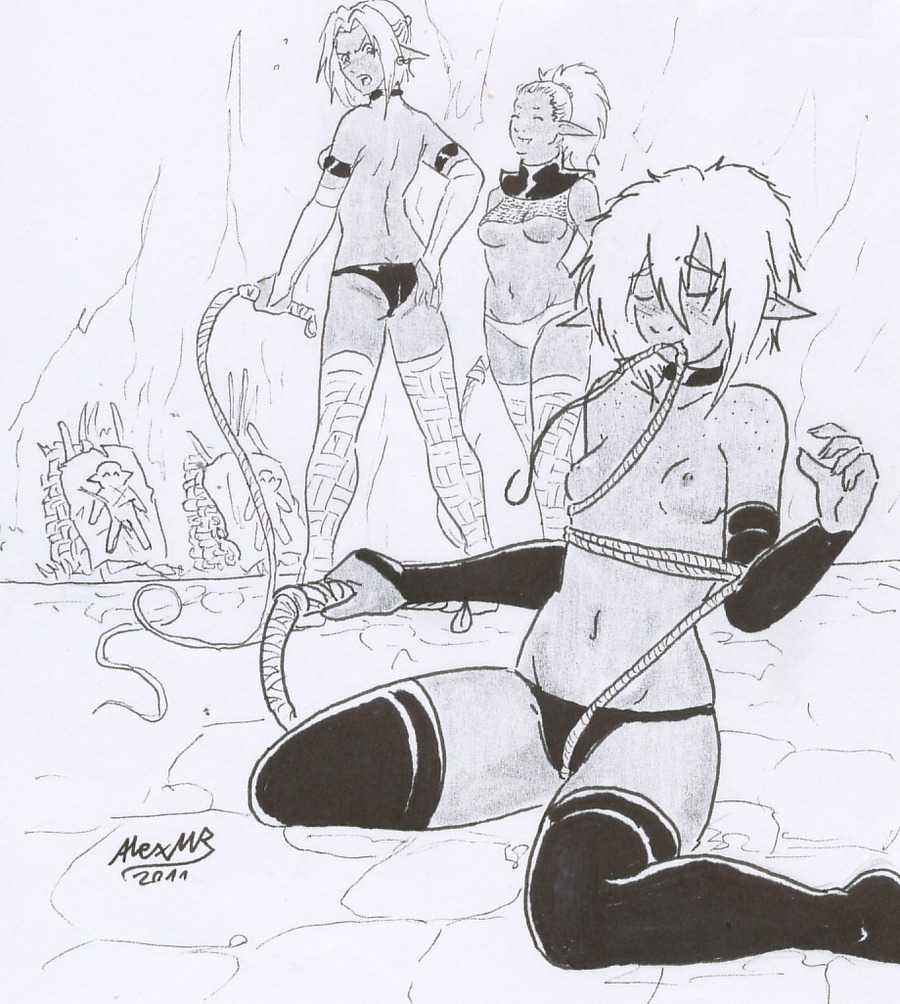 breasts dark-skinned_female dark_elf dark_skin drow dungeons_and_dragons elf elves fantasy female freckles monochrome original_character original_characters revealing_clothes rule34 shabazik skimpy tagme underboob