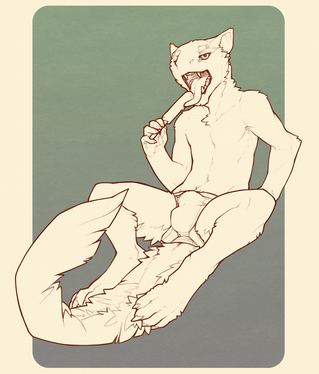 anthro borelian bulge clothing dessert digital_drawing_(artwork) digital_media_(artwork) e621 food hi_res ice_cream licking looking_at_viewer male mammal popsicle presenting simple_background snowskau solo tongue tongue_out underwear