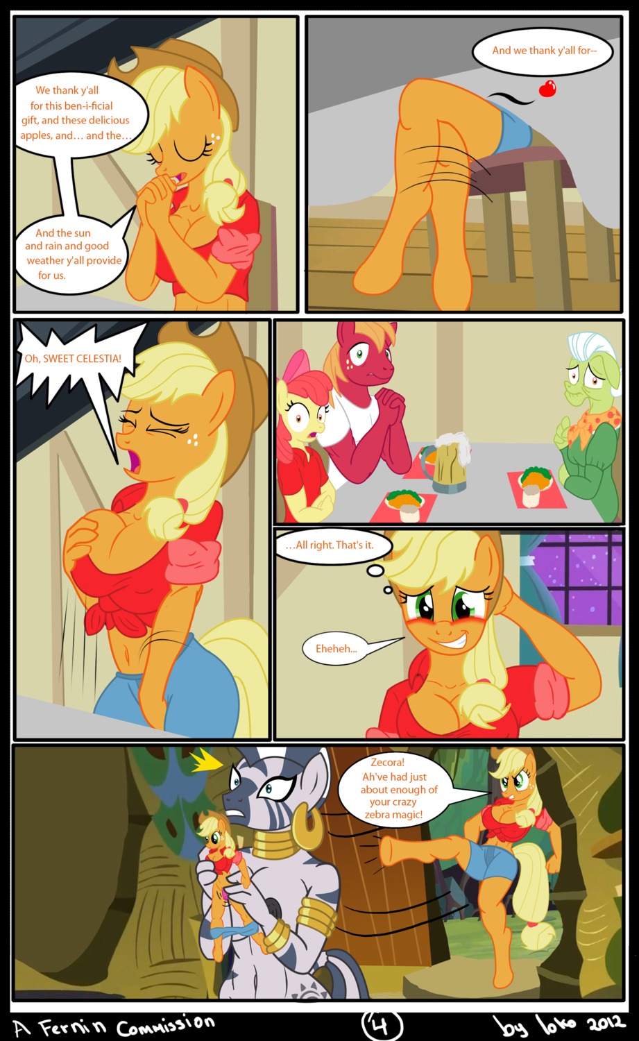 absurd_res accessory age_difference amber_eyes anthro anthrofied apple_bloom_(mlp) applejack_(mlp) armlet big_breasts big_macintosh_(mlp) black_body black_nipples black_skin blonde_hair blush bottomwear bow_(feature) bow_accessory bow_ribbon bracelet breasts brother_(lore) brother_and_sister_(lore) brown_hair cleavage clothed clothing colored comic cowboy_hat cutie_mark dialogue doll e621 ear_piercing earth_pony el-loko elderly elderly_anthro elderly_female english_text equid equine eyes_closed female freckles friendship_is_magic furniture grandchild_(lore) granddaughter_(lore) grandmother_(lore) grandmother_and_grandchild_(lore) grandmother_and_granddaughter_(lore) grandmother_and_grandson_(lore) grandparent_(lore) grandparent_and_grandchild_(lore) grandson_(lore) granny_smith_(mlp) green_body green_skin group hair hair_accessory hair_bow hair_ribbon hasbro hat headgear headwear heart_symbol hi_res hooves horse inside jewelry long_hair male mammal my_little_pony navel necklace nipples older_female open_mouth orange_body orange_skin piercing plushie plushophilia pony red_body red_hair red_skin ribbons shorts sibling_(lore) sister_(lore) sisters_(lore) sitting stripes table tail text voodoo voodoo_doll white_body white_hair white_skin yellow_body yellow_skin younger_female zebra zecora_(mlp)
