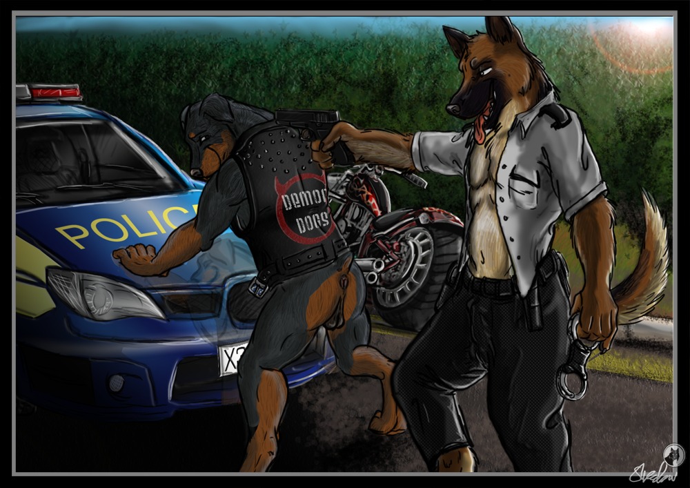 2009 5_fingers anthro anthro_on_anthro anus arrested backsack balls belt biker biped black_balls black_body black_border black_bottomwear black_claws black_clothing black_ears black_nose black_pants black_topwear black_vest border bottomless bottomwear brown_body brown_fur brown_tail bulge butt canid canine canis car claws clothed clothing cuff_(restraint) day digitigrade docked_tail domestic_dog duo e621 english_text eye_contact finger_claws fingers forced fur genitals german_shepherd grey_clothing grey_shirt grey_topwear gun gun_to_head gunpoint handcuffs headlight herding_dog holding_gun holding_object holding_ranged_weapon holding_weapon holster imminent_rape imminent_sex leaning leaning_forward lens_flare looking_at_another looking_back male male/male mammal mastiff metal_cuffs molosser motor_vehicle motorcycle multicolored_body multicolored_fur multicolored_tail navel nude officer on_hood open_clothing open_mouth open_shirt open_smile open_topwear outside pants pastoral_dog pink_tongue police police_brutality police_car police_officer police_vehicle raised_tail ranged_weapon reflection restraints road rottweiler semi_public shackles shadster shirt short_tail signature smile spread_legs spreading subaru subaru_impreza tail tan_body tan_fur text text_on_clothing text_on_topwear text_on_vest tongue tongue_out topwear tough_guy two_tone_body united_kingdom unprofessional_behavior vehicle vest weapon