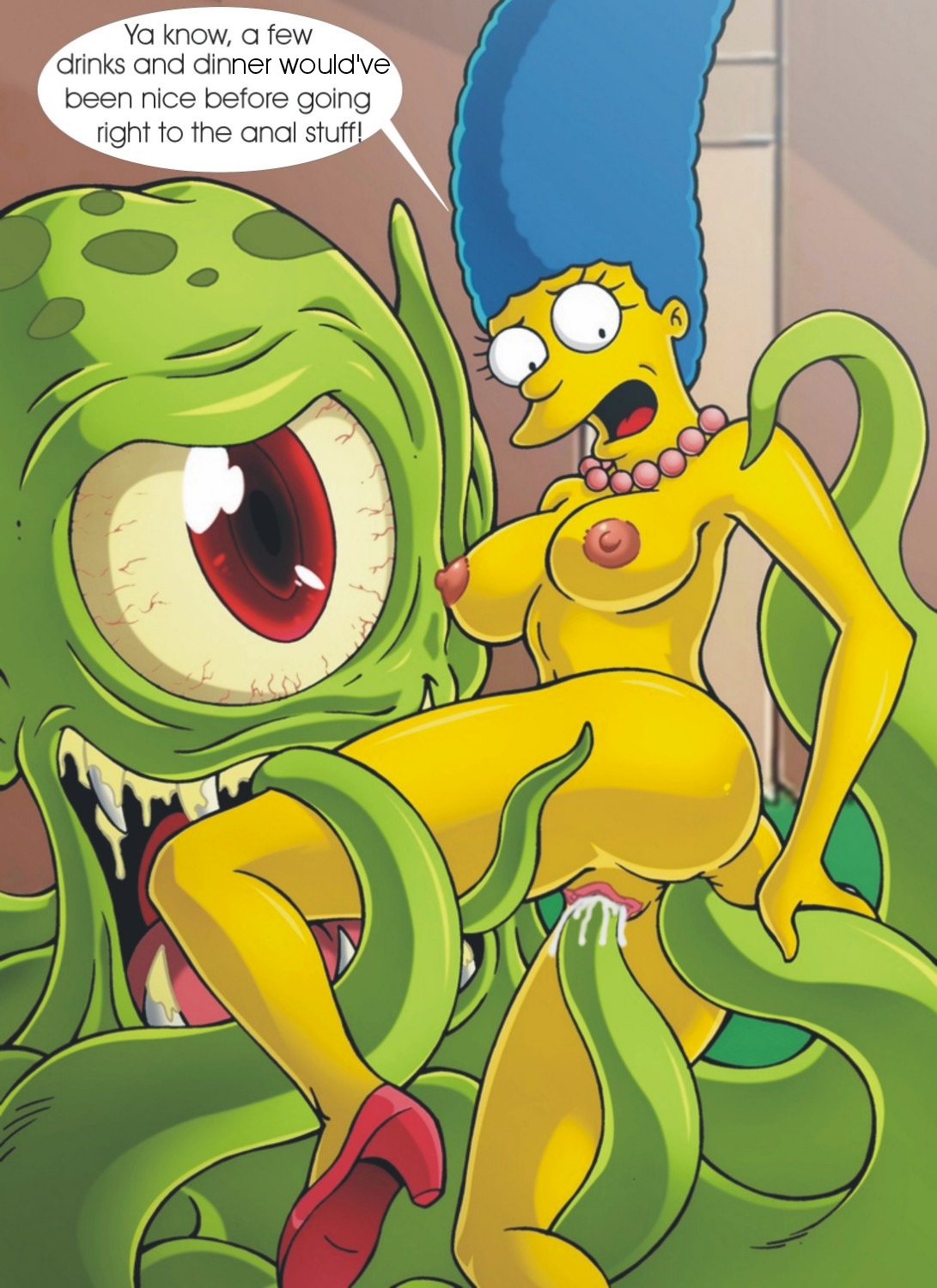 20th_century_studios accurate_art_style breasts color female green_skin human insertion interspecies kodos marge_simpson nude pussy rule34 size_difference tagme tentacle the_simpsons vulva yellow_body yellow_skin
