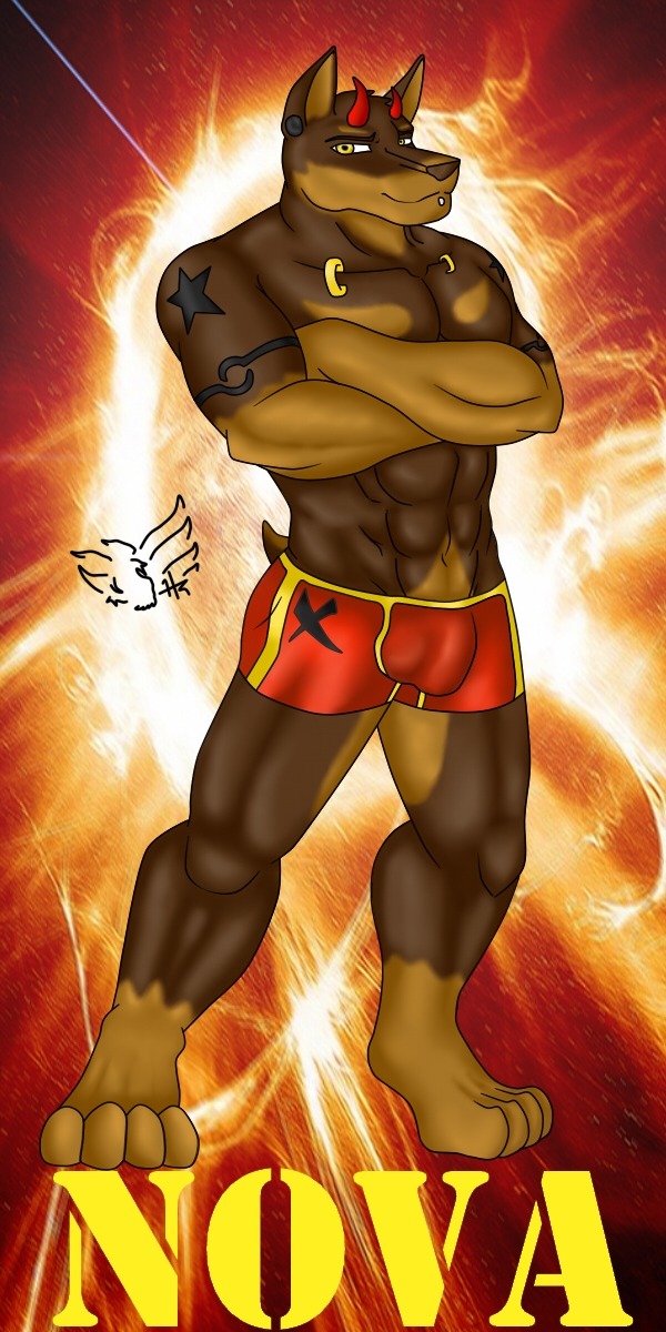 1:2 4_toes abs anthro biceps big_muscles boxer_briefs brown_body brown_fur bulge canid canine canis clothed clothing collarbone_piercing crossed_arms detailed_bulge digitigrade dobermann domestic_dog e621 ear_piercing english_text facial_piercing feet fur hi_res horn hunter hunterramirez labret_piercing lip_piercing male mammal muscular muscular_anthro muscular_male navel nova_(dwalker) pecs piercing pinscher pointy_ears pose prick_ears signature solo standing tattoo text toes topless unavailable_at_source underwear yellow_eyes