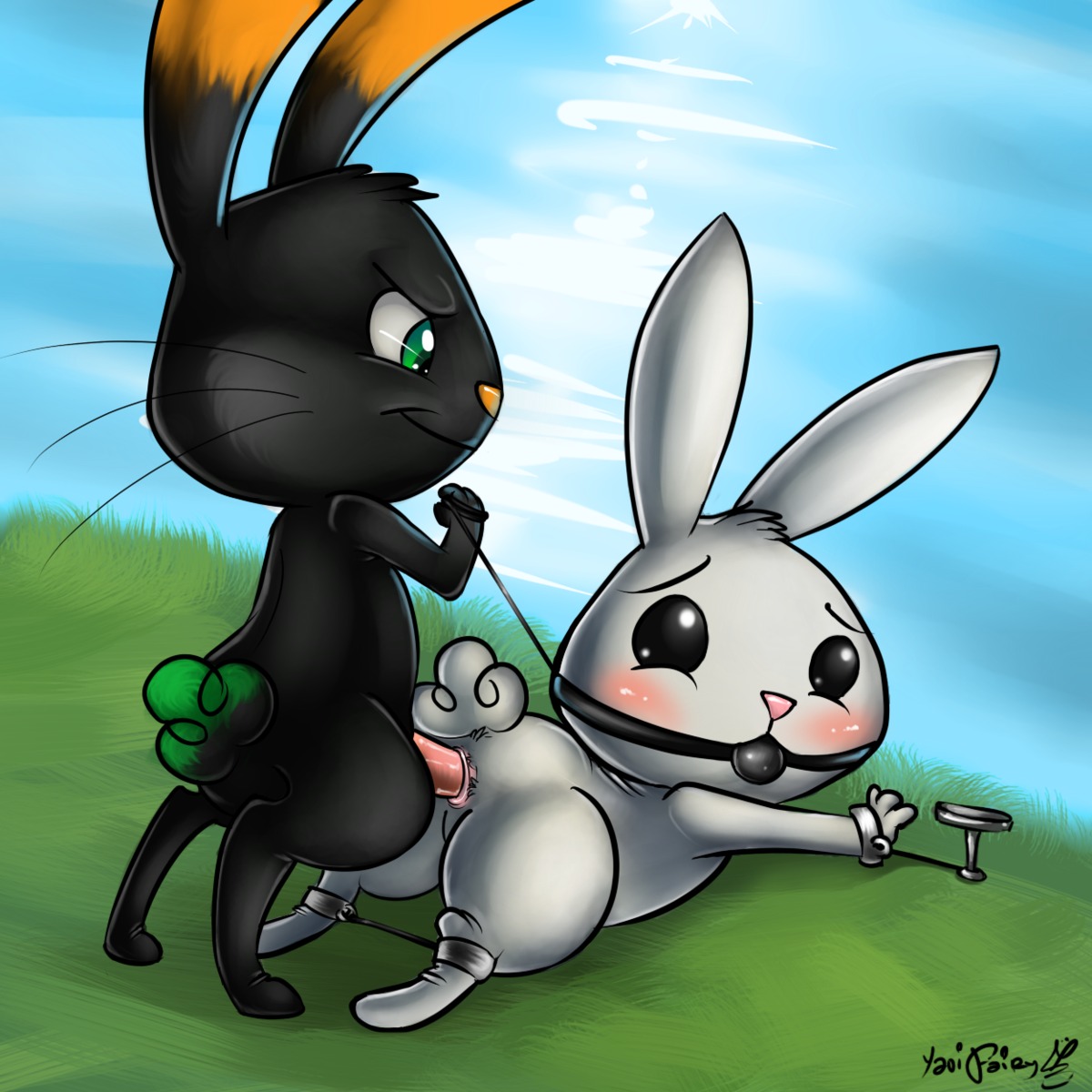 1:1 anal anal_penetration angel_(mlp) anus arthropod ball_gag bdsm black_body black_fur blush bondage bound changeling_(mlp) dominant dominant_male duo e621 erection feral feral_on_feral feral_penetrated feral_penetrating feral_penetrating_feral forced friendship_is_magic from_behind_position fur gag gagged genitals hasbro hi_res lagomorph leporid male male/male male_penetrated male_penetrating male_penetrating_male mammal my_little_pony nude penetration penile penile_penetration penis penis_in_ass rabbit rape sex submissive submissive_male white_body white_fur yaoifairy