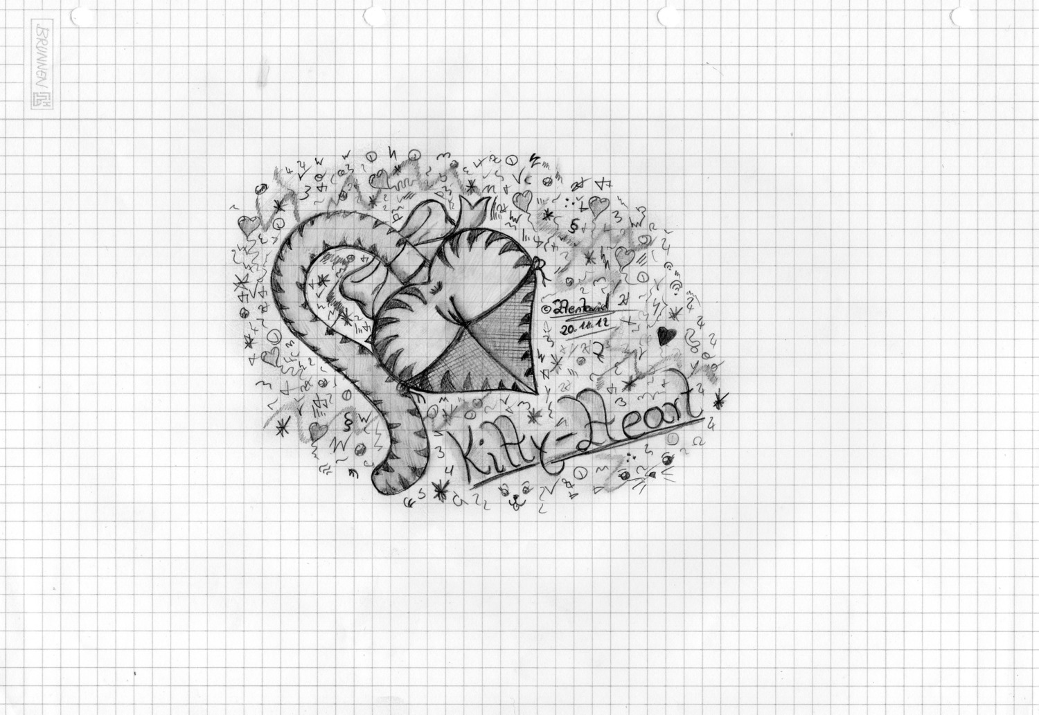 2012 absurd_res accessory anthro anus bow_ribbon butt butt_heart butt_shot character_badge_(artwork) clothed clothing dated domestic_cat e621 felid feline felis female fishnet_clothing fishnet_legwear furgonomics genitals graph_paper graphite_(artwork) heart_symbol hentavid hi_res legwear low-angle_view mammal monochrome mostly_nude no_underwear ribbons signature simple_background solo stockings striped_body stripes tail tail_accessory tail_bow tail_ribbon thigh_highs traditional_media_(artwork) vulva worm's-eye_view