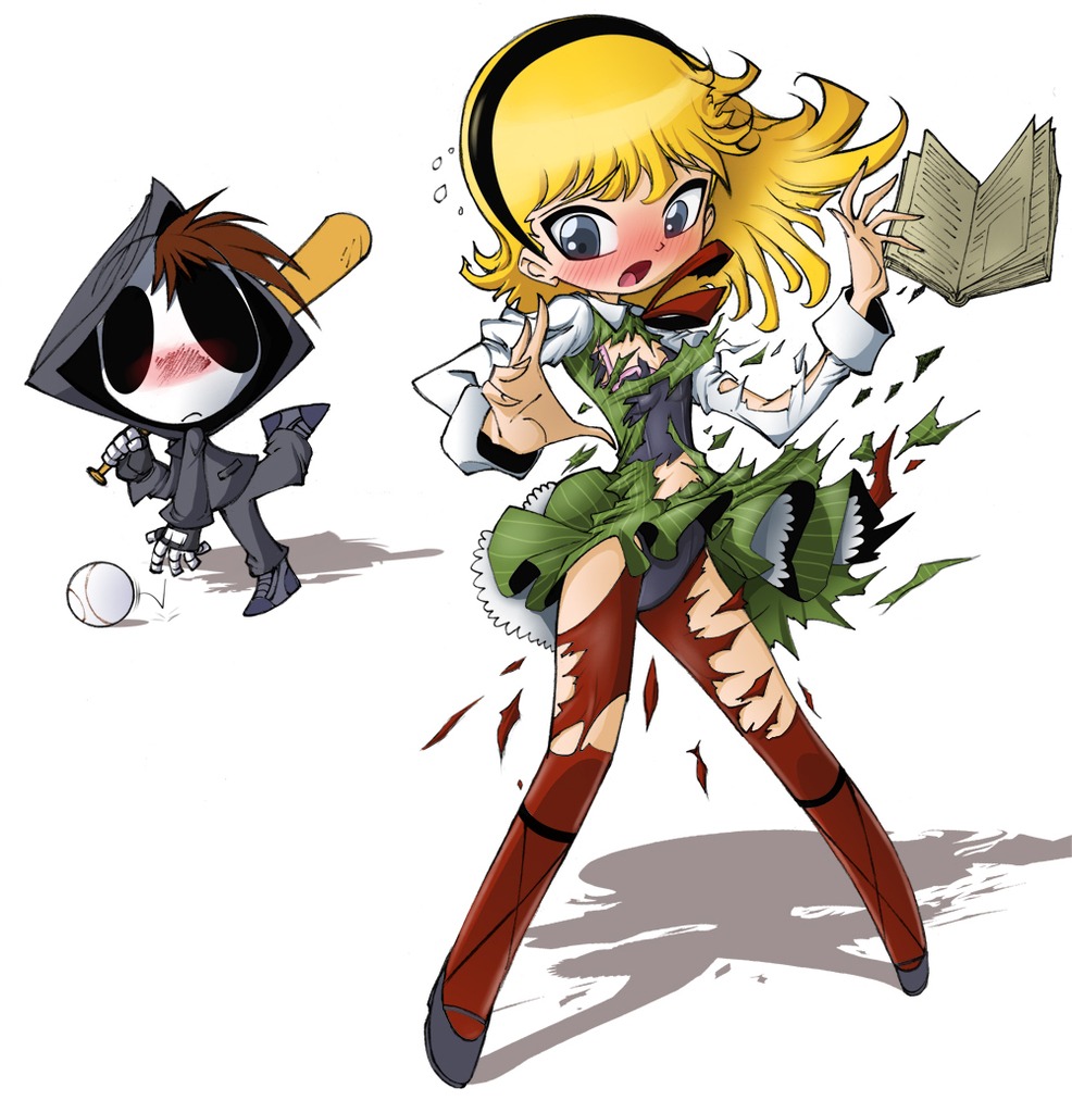 1boy 1girls bleedman blonde_hair brother_and_sister female grim_junior grim_tales_from_down_below male minimandy rule34 simple_background tagme white_background