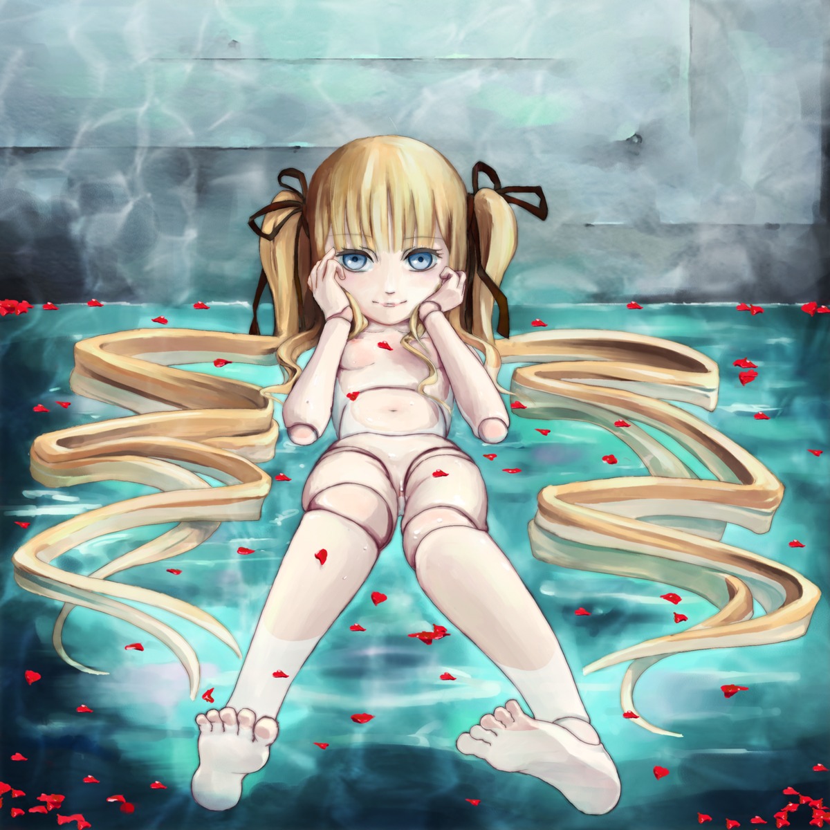 blue_eyes doll_joints female highres long_hair nude rozen_maiden rule34 shinku tied_hair twintails very_long_hair water