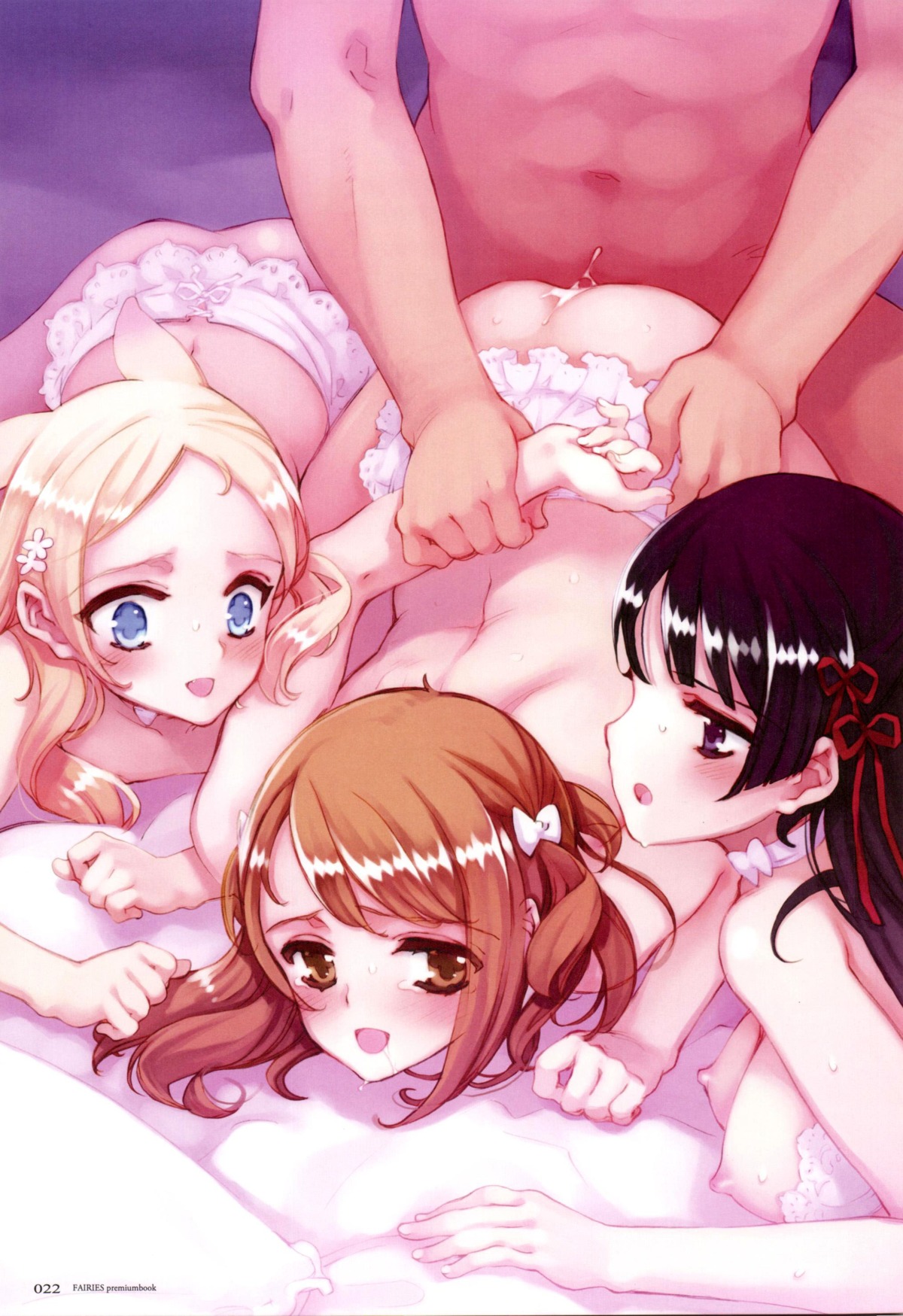3girls all_fours arm_grab black_hair blonde_hair blue_eyes blush bra bra_pull breasts choker cum cute_fang doggy_style female garter_belt hair_ribbon happy_sex high_resolution ingrid_(seiken_no_faeries) kobanakawa_yuri kuzumi_chizuru multiple_females multiple_girls navel nipples nude ooyari_ashito open_mouth oyari_ashito purple_eyes ribbon rule34 saliva scan seiken_no_faeries sex smile sweat symbol-shaped_pupils tear top-down_bottom-up underwear