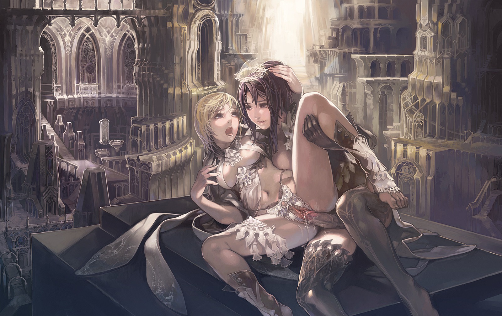 1futa 1girls 2d amazing amazing_background aoin barefoot blonde_hair blue_eyes breasts brown_eyes brown_hair character_request city crotchless_panties cum cum_drip cum_in_pussy cum_inside dickgirl feet female female_pubic_hair fingernails full_color futa_on_female futa_sans_balls futanari gloves gothic highres human intersex legs long_hair navel open_mouth original panties peak penetration penis pubic_hair purple_hair pussy questionable_consent rainbow saliva saliva_trail scenery sex spread_legs straight_hair tongue tongue_out uncensored underwear vaginal_penetration