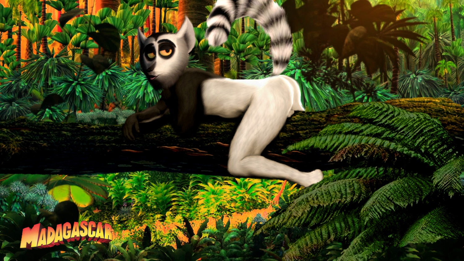 16:9 anthro backsack balls big_butt butt detailed_background dreamworks e621 forest genitals hi_res jungle king_julien lemur madagascar_(series) male mammal nature outside oystercatcher7 photo_manipulation photomorph pinup plant pose primate ring-tailed_lemur solo strepsirrhine sunset third-party_edit tree widescreen