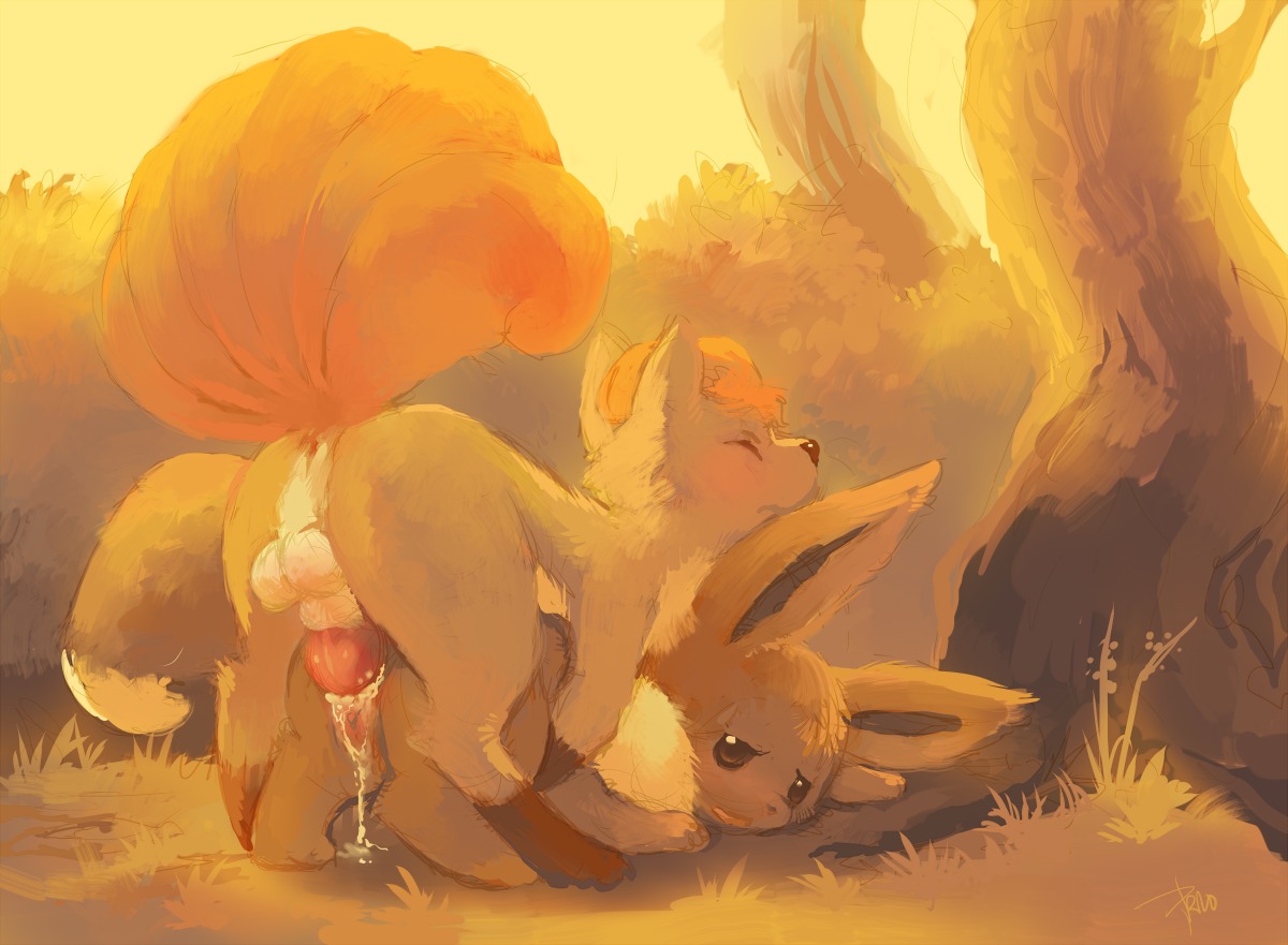 2010 all_fours animal_genitalia anus balls canine canine_genitalia canine_penis closed_eyes cum cum_inside cute doggy_style eevee eievui female feral feral_on_feral fur furry furry_only furry_tail knot knotted_penis looking_back male multi_tail nintendo paws penis pokemon pokemon_(species) pokemon_rgby purplekecleon pussy raised_tail rokon rule34 sex tail testicles top-down_bottom-up vaginal_penetration vulpix