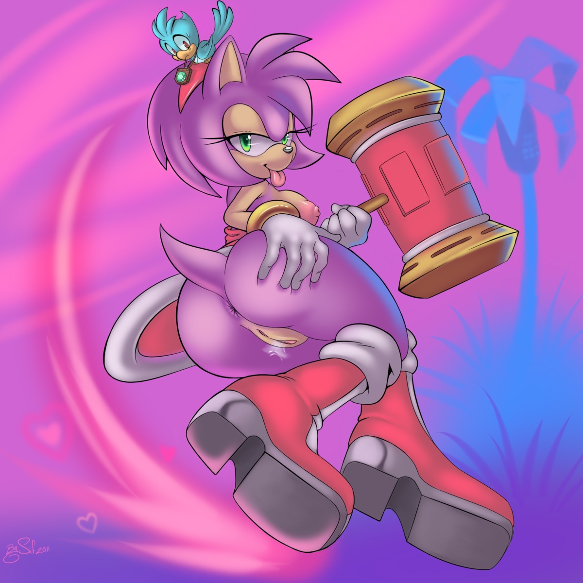 1girls amy_rose anthro anus ass avian bird boots breasts chaos_emerald eulipotyphlan female flicky hammer hedgehog looking_back melee_weapon piko_piko_hammer pose pussy pussy_juice rule34 sega sideboob sif_(artist) solo sonic_(series) sonic_adventure sonic_team sonic_the_hedgehog_(series) tail tongue tongue_out uncensored vagina video_games war_hammer weapon