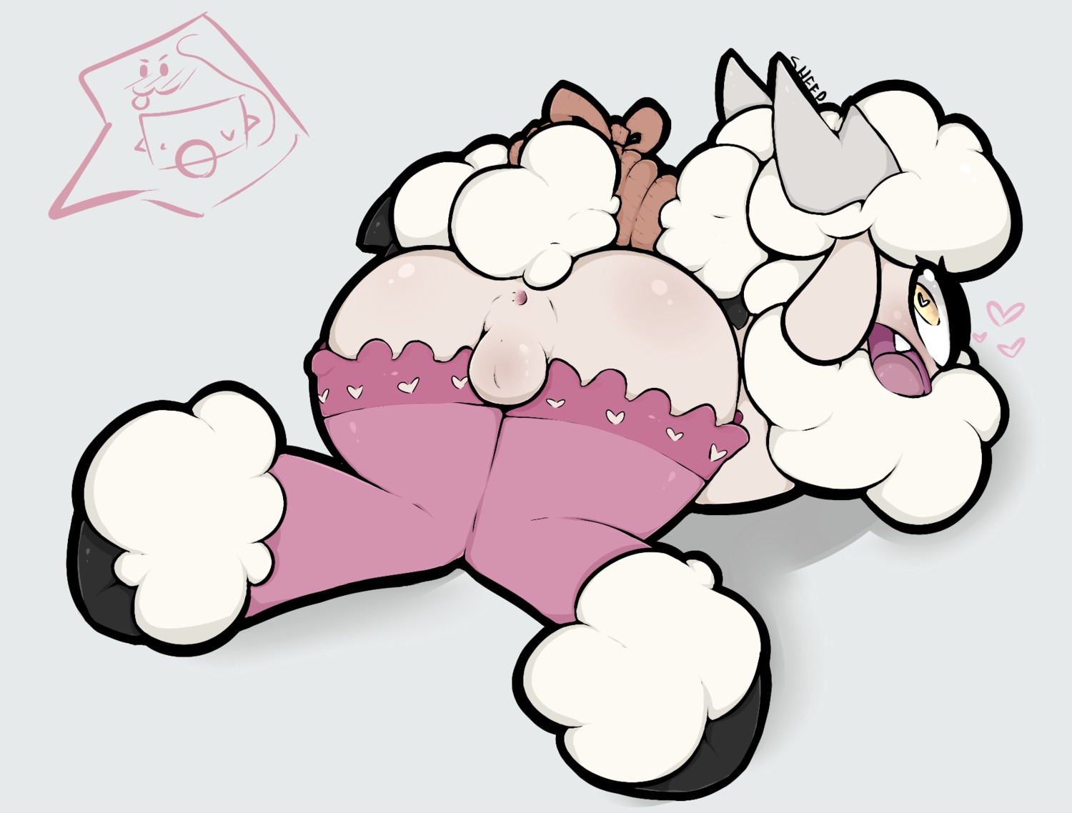 anthro anus badsheep balls bdsm bondage bound bovid caprine clothing domestic_sheep e621 femboy gail_(badsheep) genitals heart_eyes heart_symbol hi_res hooves horn legwear male mammal pink_clothing pink_stockings sheep solo stockings