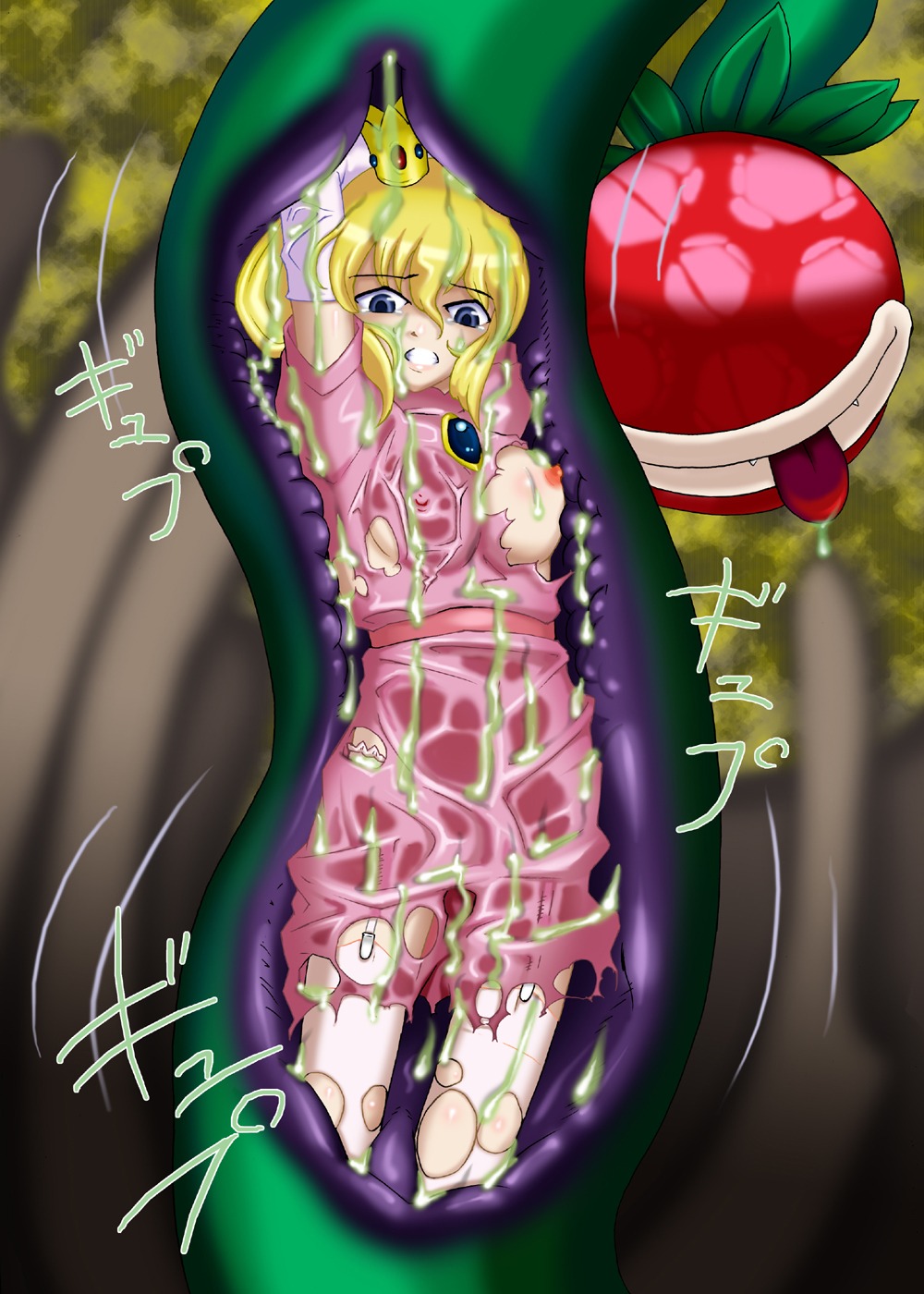 breasts clothes clothing color dendrophilia digestion dress female human isutasshu@bangohan mario_(series) nintendo nipples piranha_plant plant_vore princess_peach rule34 vore x-ray