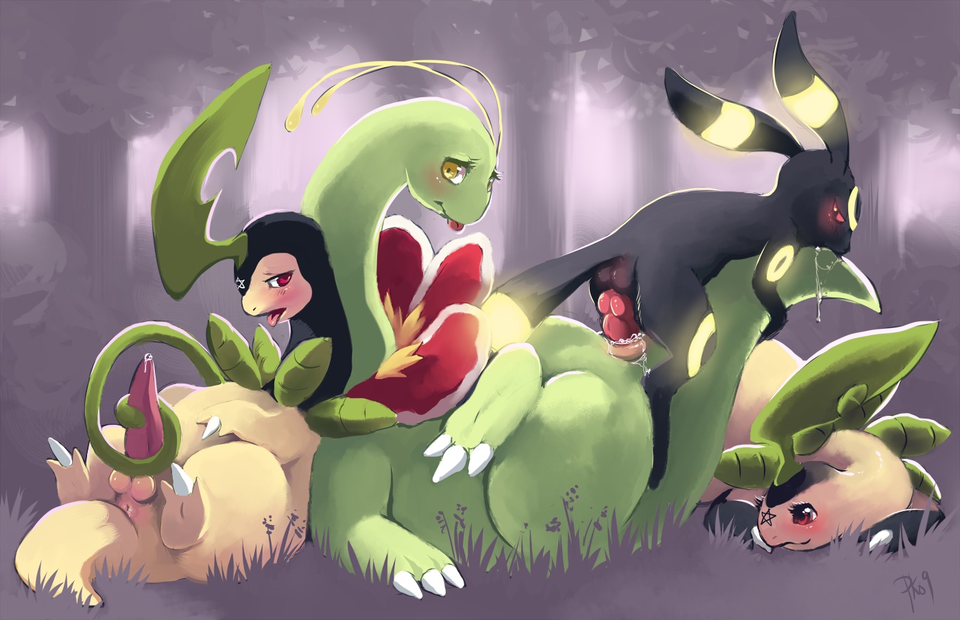 2009 bayleef eeveelution female feral fur furry_ears furry_tail meganium nicobay nintendo pok&eacute;mon_(species) pokemon pokemon_(species) purplekecleon rule34 scalie tail umbreon