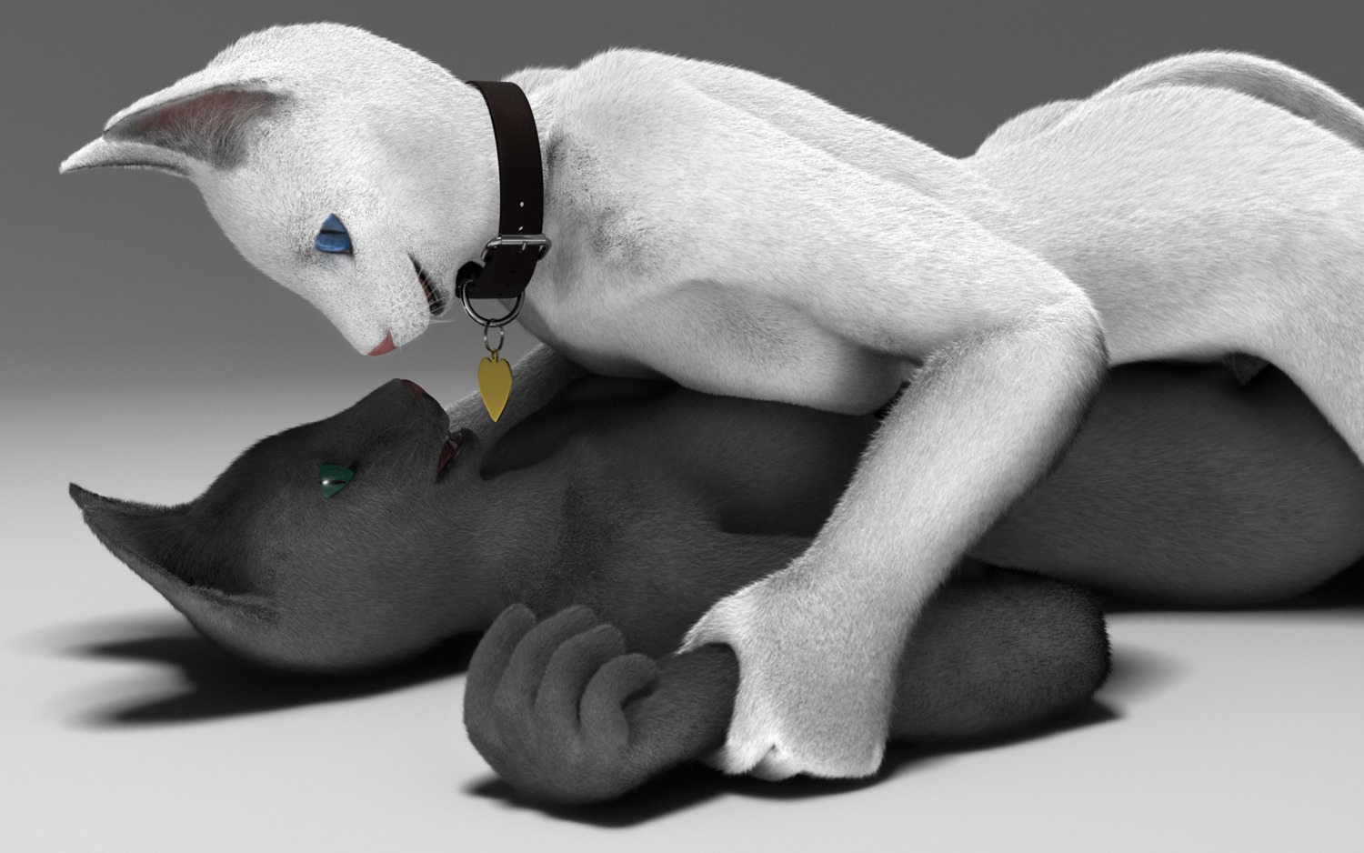 16:10 3d_(artwork) anthro blue_eyes bodily_fluids breast_squish breasts breasts_frottage collar depth_of_field digital_media_(artwork) dominant dominant_female duo e621 eye_contact felid female female/female female_on_bottom female_on_top fur genital_fluids green_eyes heart_symbol hi_res looking_at_another mammal on_bottom on_top open_mouth pinned rlctntfr sex shallow_dof smile squish submissive submissive_female tail vaginal_fluids whiskers widescreen