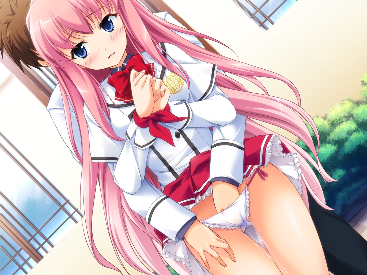 blue_eyes blush female fingering game_cg long_hair love_kami panties pink_hair pussy pussy_juice rule34 seifuku tagme underwear