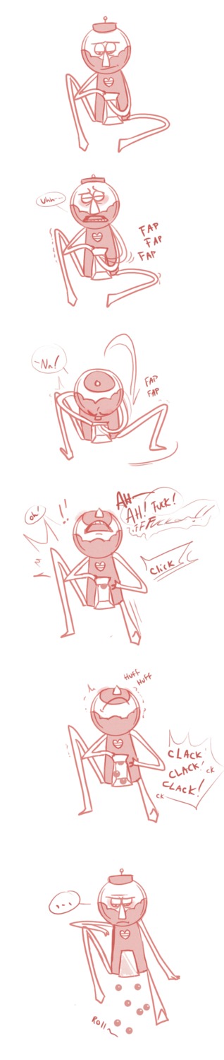 absurd_res animate_inanimate benson_dunwoody blush cartoon_network dialogue e621 ellipsis english_text exclamation_point gumball_(candy) gumball_machine hi_res living_machine long_image machine male masturbation monochrome not_furry open_mouth orgasm red_and_white regular_show simple_background solo tall_image text unknown_artist what white_background