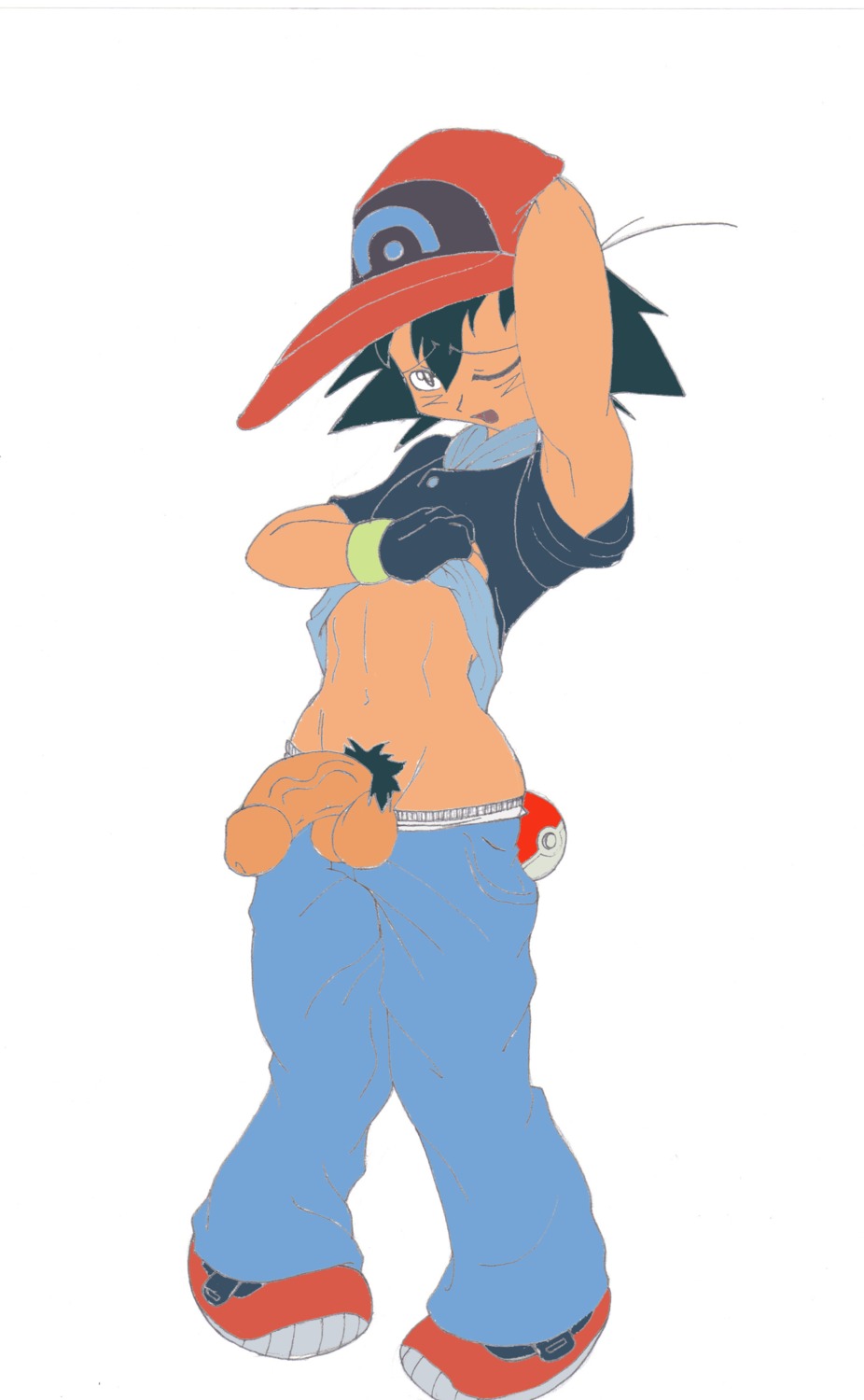 color human male male_only pokemon puberty pubic_hair rule34 satoshi_(pokemon) solo
