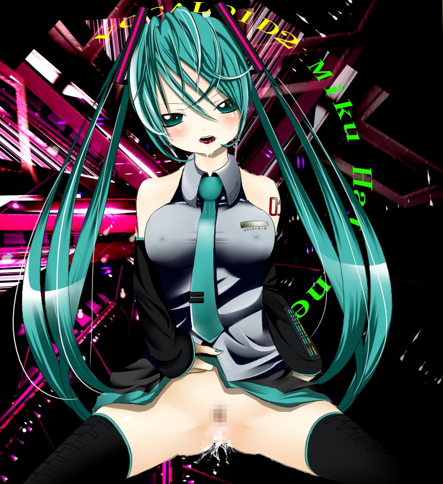 1girl aqua_eyes aqua_hair blush breasts censored covered_nipples cum detached_sleeves female female_pubic_hair hatsune_miku headset large_breasts long_hair mosaic_censoring necktie no_panties pubic_hair pussy rule34 saliva skirt solo spread_legs tagme thighhighs twintails very_long_hair vocaloid
