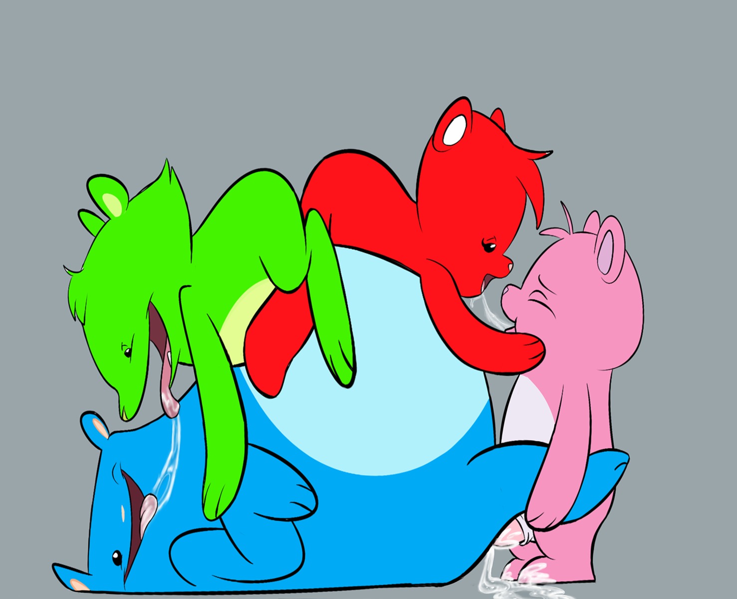 ambiguous_gender anal anal_penetration anthro bear big_blu bodily_fluids cum cum_inside e621 erection female foursome genital_fluids genitals go_green group group_sex hi_res lil_red lying male male/male male_penetrated male_penetrating male_penetrating_male mammal oral orgasm penetration penis pinc rainblow saliva saliva_string sex squibbles tongue toony unknown_artist vaginal