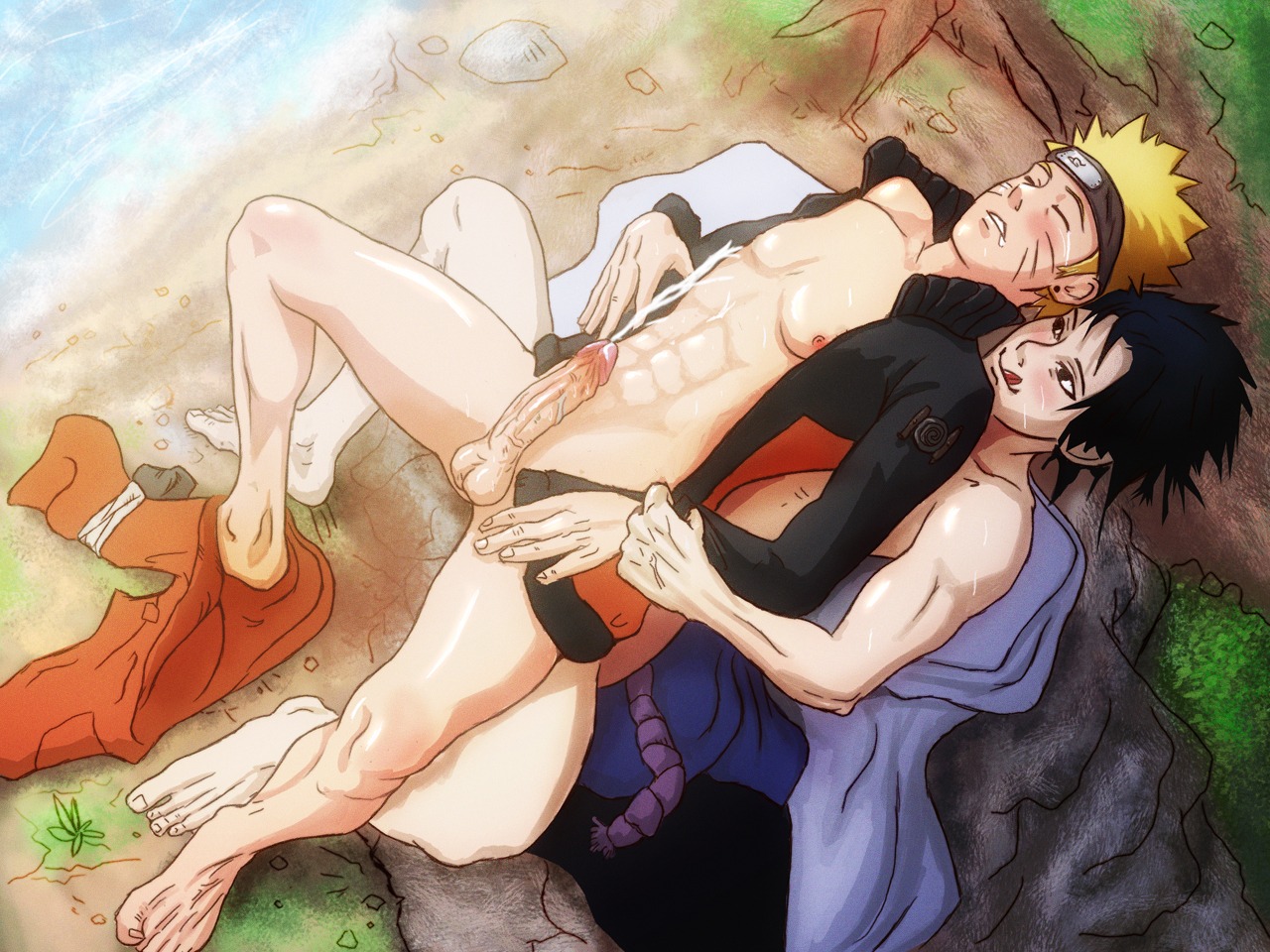 2boys abs anal anma balls barefoot black_eyes black_hair blue_eyes blush bottomless closed_eyes color cum cum_on_belly cum_on_body cum_on_chest cum_while_penetrated day dirt ejaculation erection feet foreskin from_behind fully_retracted_foreskin gay headband human japanese male male_only multiple_boys multiple_males muscles naruto naruto_(series) nature nipples nude on_back open_clothes open_mouth open_shirt outdoors panting pants pants_around_one_leg passionate penis retracted_foreskin rock rule34 saliva sasuke_uchiha sex shirt short_hair smile smirk spread_legs straight_hair sweat tan_penis tan_skin tears testicles toe-scrunch toes tongue tree uncensored uncircumcised uzumaki_naruto veiny_penis water wince yaoi yellow_hair