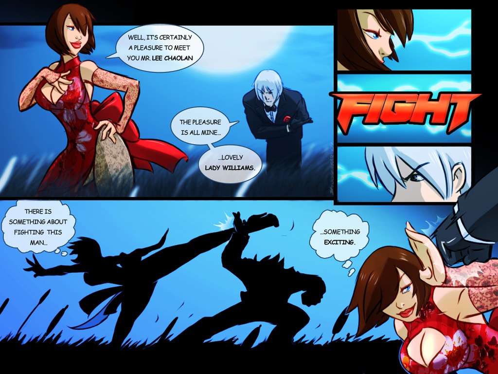1girls anna_williams bob_cut breasts busty china_dress cleavage female fight hair_over_one_eye high_heels lee_chaolan lipstick rule34 shoogerbare tagme tekken voluptuous