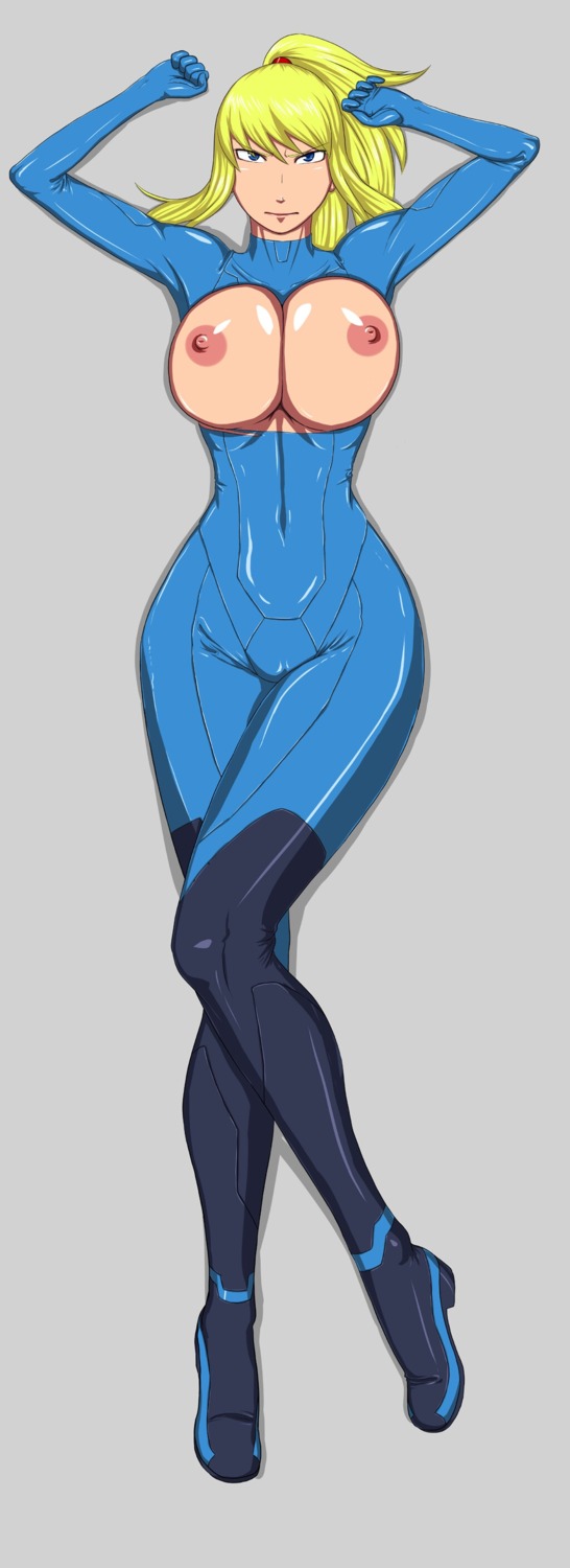 1girls angry blonde_hair blue_eyes breasts exposed_breasts female female_only high_resolution human large_breasts metroid ml nintendo nipples oneekyou rule34 samus_aran solo wide_hips zero_suit zero_suit_samus