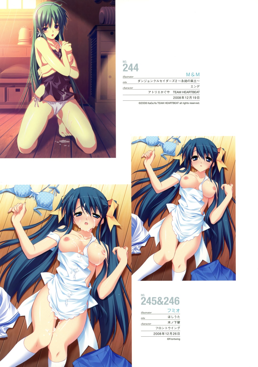 apron atelier_kaguya bra breasts cameltoe clothing cum cum_on_face cum_on_hair dungeon_crusaderz_(series) dungeon_crusaderz_2 ende_(dungeon_crusaderz) female front_wing fumio hoshiuta kinoshita_midori m&amp;m_(mickey_and_mackey) naked_apron nipples panties pussy rule34 skirt string_panties
