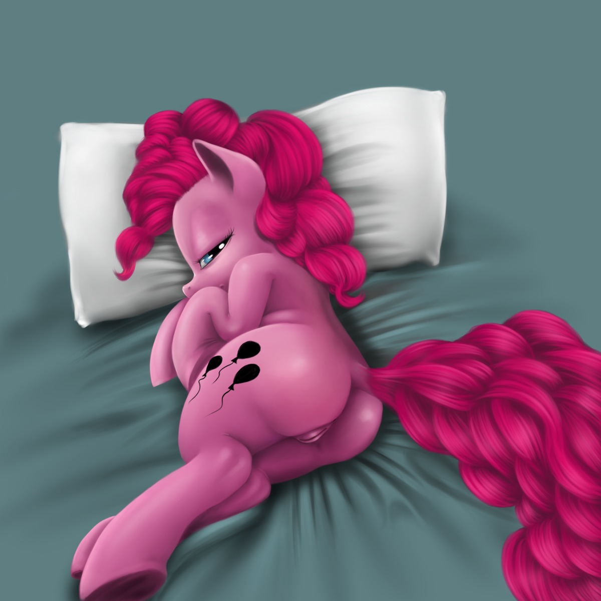 1:1 2013 anus blue_eyes butt cutie_mark dustyvalentino e621 earth_pony equid equine female feral friendship_is_magic fur genitals hair half-closed_eyes hasbro hi_res horse looking_at_viewer lying mammal my_little_pony narrowed_eyes on_side pillow pink_body pink_fur pink_hair pinkie_pie_(mlp) pony presenting presenting_hindquarters simple_background solo tail vulva