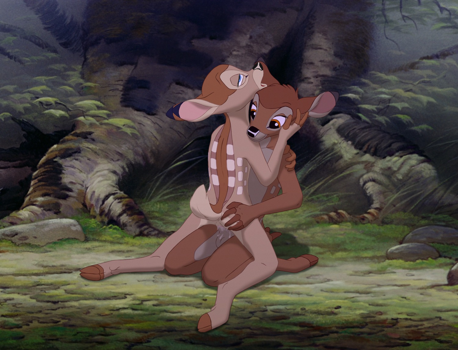 5_fingers anthro anthro_on_anthro anthro_penetrated anthro_penetrating anthro_penetrating_anthro anthrofied balls bambi bambi_(film) blue_eyes bodily_fluids brown_body brown_fur brown_hair cloven_hooves cum cum_in_vagina cum_inside deer detailed_background disney duo e621 erection eye_contact eye_roll faline_(bambi) fawn_spots feet female female_on_top female_penetrated fingers forest from_front_position fur genital_fluids genitals grass hair hand_on_butt hi_res hooves hug intraspecies kneeling looking_at_another looking_down looking_pleasured male male/female male_on_bottom male_penetrating male_penetrating_female mammal markings mastery_position mule_deer nature new_world_deer nude on_bottom on_style on_top open_mouth orgasm outside penetration penile penile_penetration penis penis_in_vagina plant rear_view red_eyes romantic romantic_couple scenery sex sitting smile spots spotted_body spotted_fur straddling tan_body tan_fur the_giant_hamster toes toony tree underhoof unguligrade vaginal vaginal_penetration vulva young young_anthro young_on_young