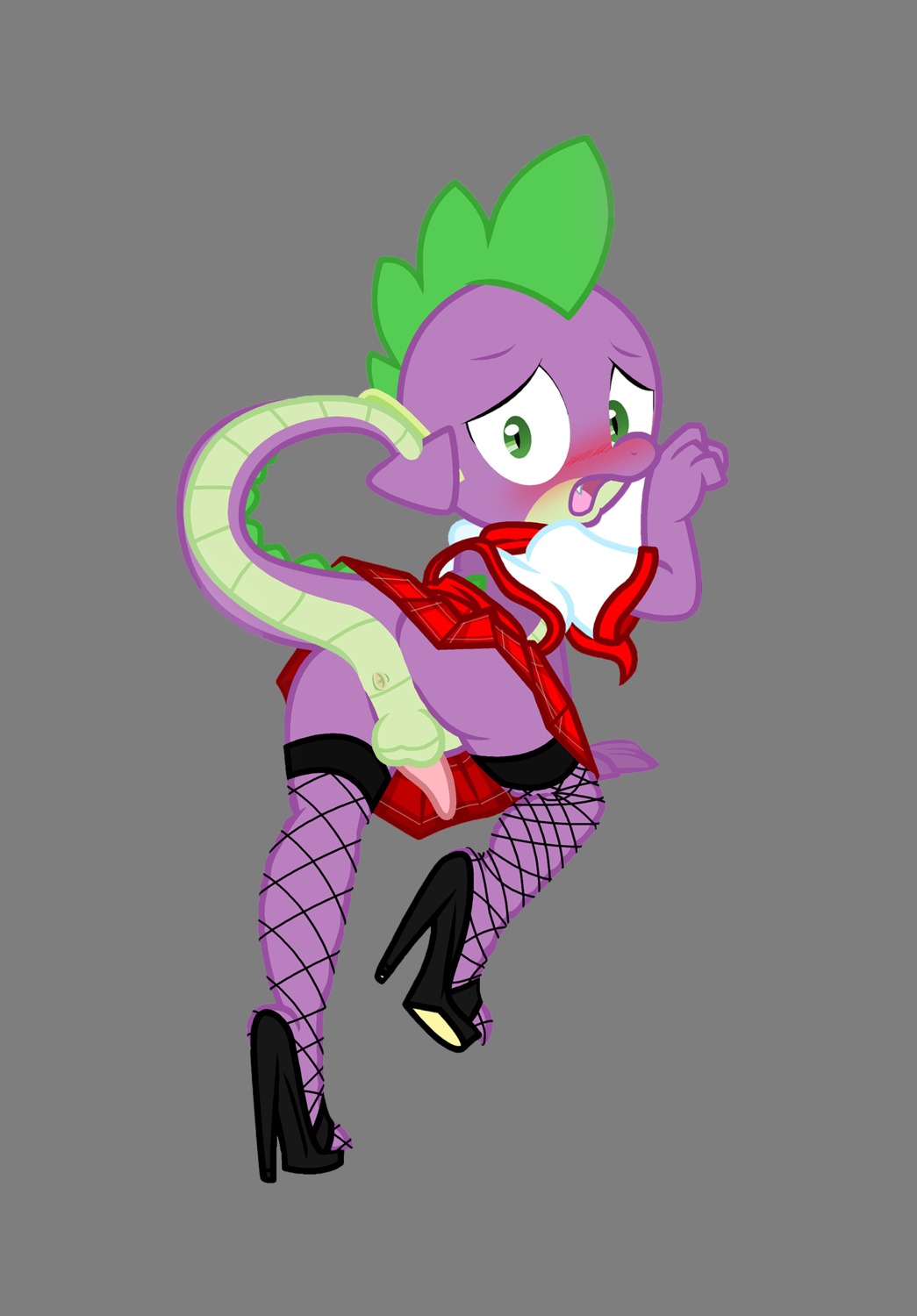 absurd_res alpha_channel anthro anus backsack balls blush bottomwear butt clothed clothing dragon e621 embarrassed erection fangs fishnet_clothing footwear friendship_is_magic genitals green_eyes hasbro hi_res high_heels looking_at_viewer looking_back looking_back_at_viewer male miniskirt my_little_pony mythological_creature mythological_scalie mythology open_mouth penis platform_footwear platform_heels pose pupils purple_body purple_scales pyruvate raised_tail rear_view scales scalie school_uniform shirt shoes simple_background skirt slit_pupils solo spike_(mlp) spines tail tapering_penis teeth third-party_edit tongue topwear transparent_background uniform