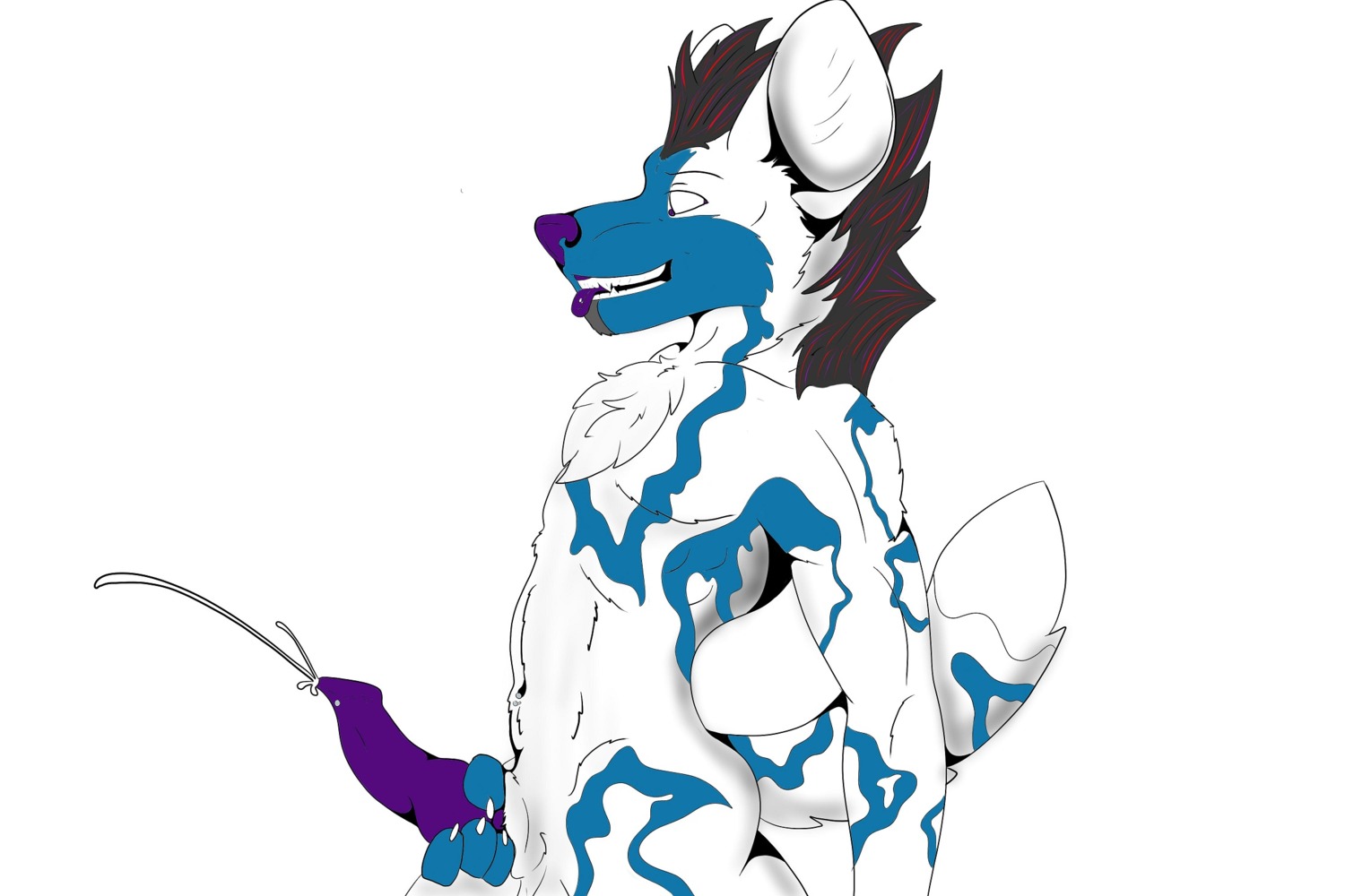 3:2 african_wild_dog animal_genitalia animal_penis anthro blue_markings bodily_fluids brown_hair canid canine canine_genitalia canine_penis chevronfox cum e621 empty_eyes erection fur genital_fluids genitals hair hi_res holding_knot holding_knot_root holding_own_knot holding_own_knot_root holding_own_penis holding_penis knot male mammal markings masturbation multicolored_hair penile penile_masturbation penis purple_penis red_stripes sheath simple_background solo stripes tail two_tone_hair white_background white_body white_fur