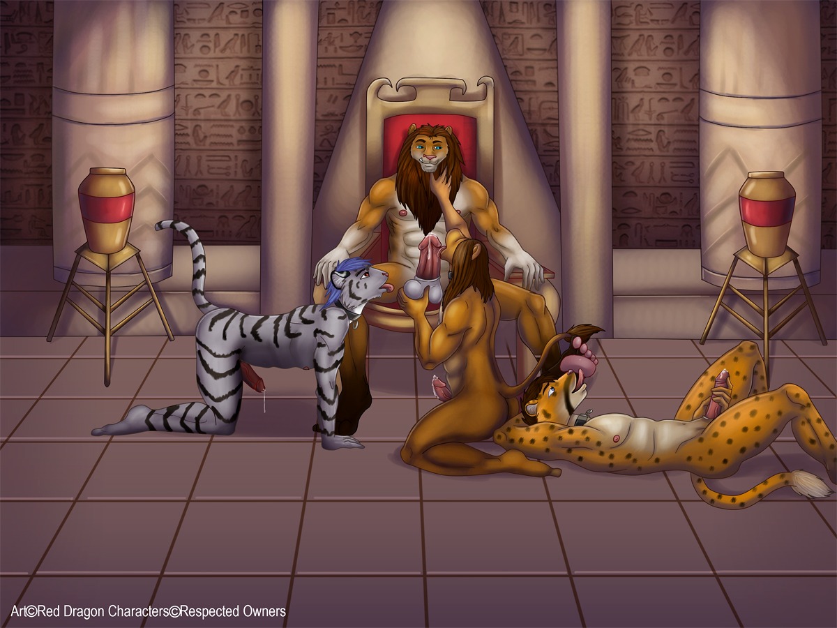 4:3 5_toes all_fours anthro balls big_balls bodily_fluids chair cheetah cum cum_on_penis e621 egyptian english_text erection feet felid feline foot_fetish foot_lick foot_play furniture gangbang genital_fluids genitals group group_sex hindpaw humanoid_feet humanoid_genitalia humanoid_penis king kneeling licking lion lying male male/male male_penetrated male_penetrating male_penetrating_male mammal masturbation nude on_back oral pantherine pawpads paws penetration penile penile_masturbation penis penis_lick plantigrade precum reddragon royalty servants sex sitting soles tail temple text throne tiger toes tongue tongue_out