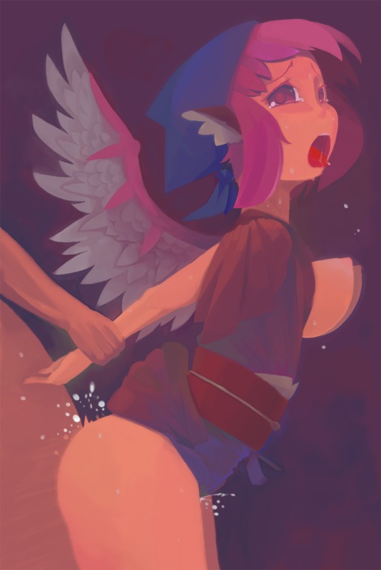 1girls animal_ear breasts female head_scarf inmu_(artist) japanese_clothes mystia_lorelei open_mouth pink_hair pixiv_manga_sample rule34 sex short_hair solo tasuki touhou wings