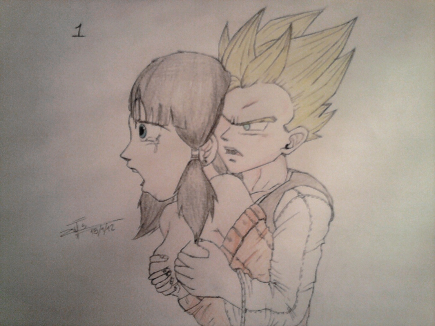 1boy 1girls breasts clothes color dragon_ball dragon_ball_z female human male rule34 side_view son_gohan straight videl