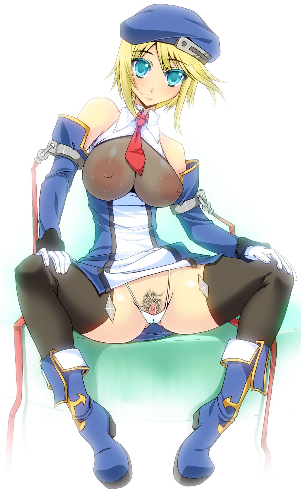 blazblue breasts clitoris female highres large_breasts nipples noel_vermillion panties pubic_hair pussy rule34 see-through spread_legs thighhighs white_panties