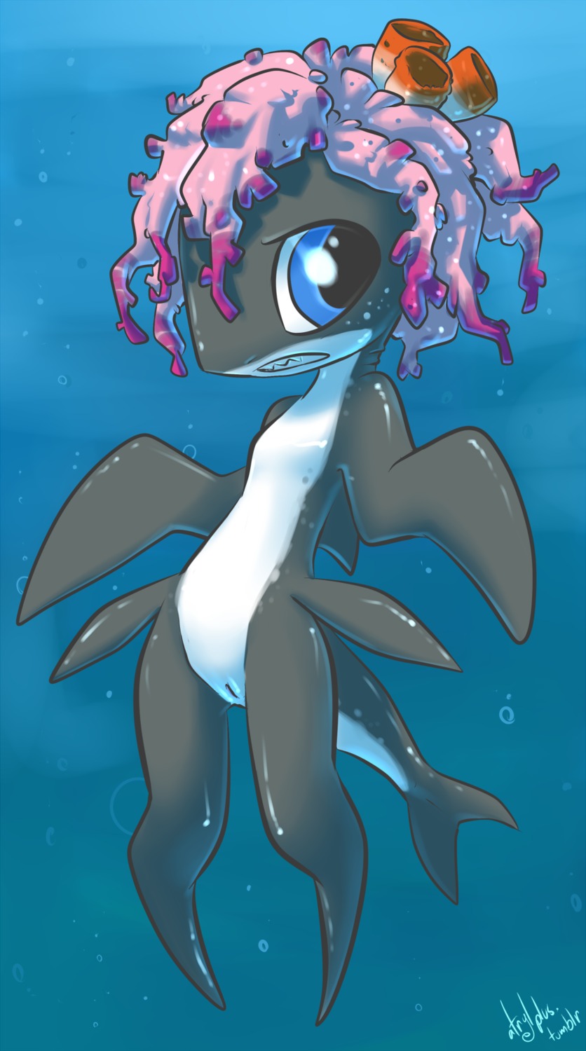 anthozoan anthro anthrofied aquatic atryl cnidarian coral digital_media_(artwork) e621 female fish genitals hi_res hybrid loli shark solo tail vulva young young_anthro young_female
