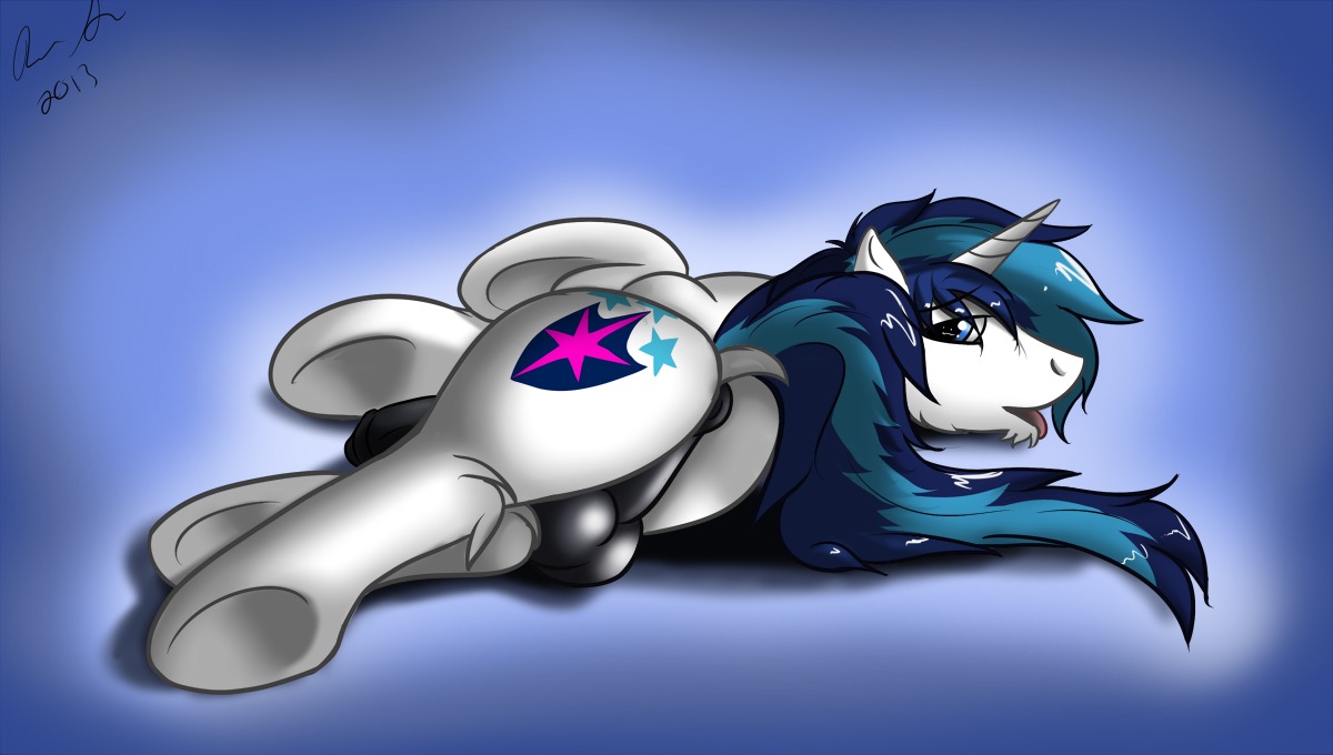 2013 adnarai animal_genitalia animal_penis anus backsack balls blue_eyes blue_hair butt cutie_mark e621 equid equine equine_genitalia equine_penis erection feral friendship_is_magic genitals hair hasbro horn looking_at_viewer looking_back lying male mammal multicolored_hair my_little_pony mythological_creature mythological_equine mythology nude open_mouth penis presenting quadruped shining_armor_(mlp) simple_background solo tail tongue tongue_out two_tone_hair unicorn