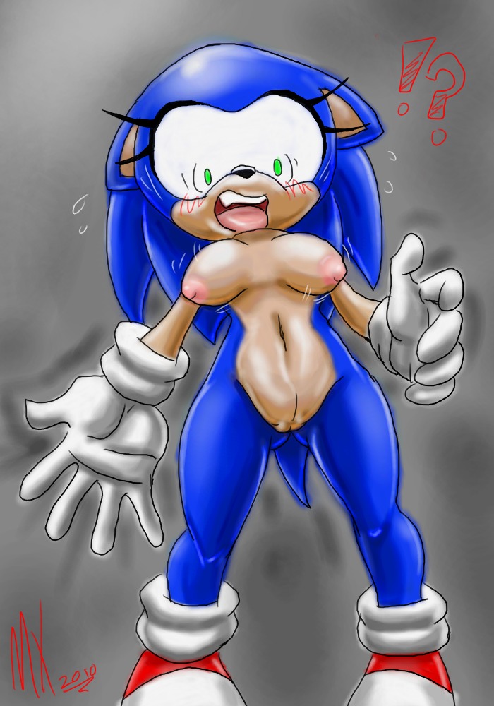 2010 anthro black_nose blue_fur blush breasts color dated exposed_torso female female_only footwear front_view fur furry furry_ears furry_tail genderswap genderswap_(mtf) gloves green_eyes handwear hedgehog humanoid monkeyxflash nipples nude open_eyes open_mouth pointy_ears pussy rule34 rule_63 shoes solo sonic_(series) sonic_the_hedgehog sonic_the_hedgehog_(series) standing tail tan_skin tongue vulva