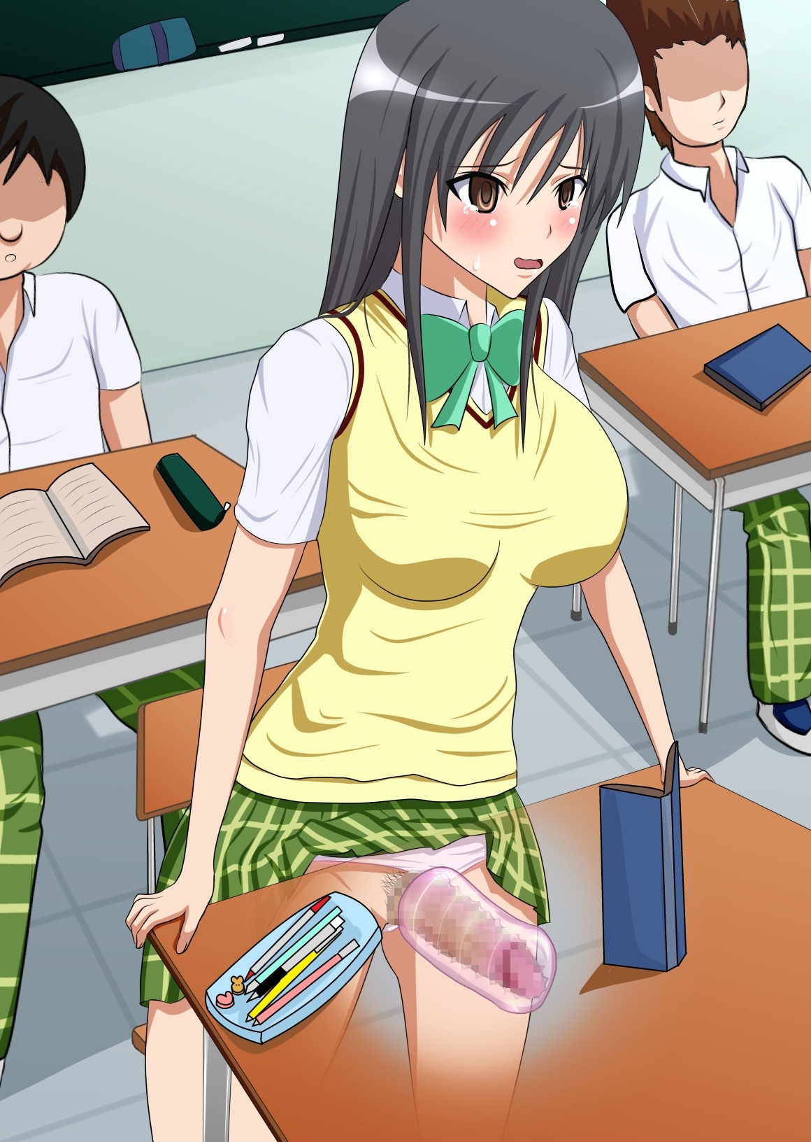 1futa 2boys artificial_vagina artist_request black_hair blush breasts brown_eyes censored clothing curvy erection erection_under_clothes erection_under_skirt female futa_sans_balls futa_with_male futanari intersex kotegawa_yui large_breasts long_hair male masturbation open_mouth panties penis penis_out penis_under_clothes penis_under_skirt pubic_hair public rule34 schoolgirl skirt skirt_lift standing sweat tears to_love-ru under_the_table x-ray