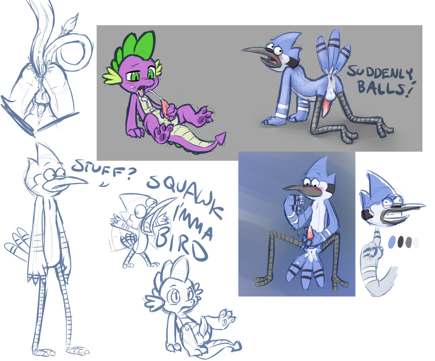 anthro avian bird blue_jay cobalthusky cub dragon friendship_is_magic male male_only my_little_pony regular_show rule34 scalie smooth_skin spike_(mlp) young