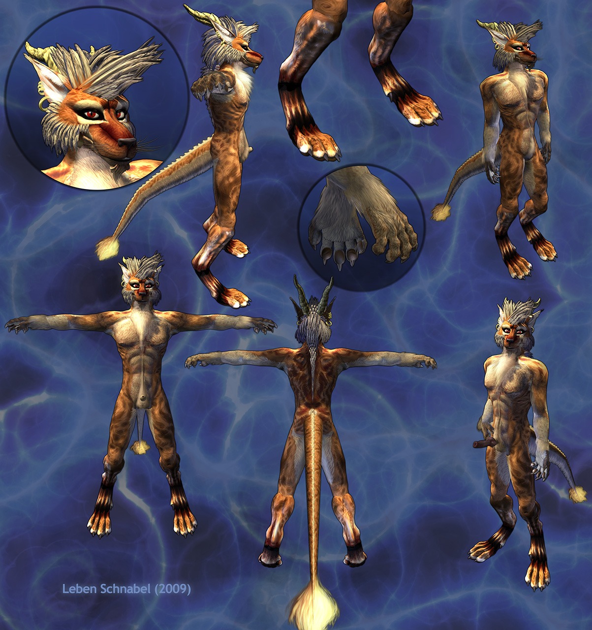 2009 3d_(artwork) animal_genitalia anthro canid canine canis character_name digital_media_(artwork) dragon e621 erection felid fully_sheathed genitals hi_res horn hybrid leben_schnabel male mammal model_sheet mythological_creature mythological_scalie mythology nude penis scalie second_life sheath side_view solo tail text turnaround wolf year