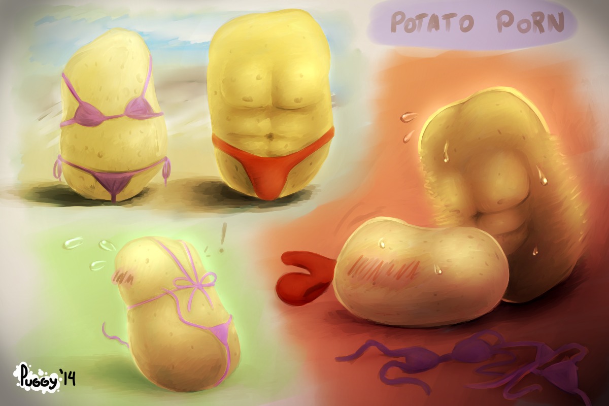 2014 3:2 abs animate_inanimate armless beach bikini blush bodily_fluids bulge clothing cursed_image digital_media_(artwork) e621 english_text exclamation_point faceless_character faceless_female faceless_male female food food_creature humor inside joke legless male male/female not_furry outside plant potato puggy seaside sex sex_on_the_beach signature spots sweat swimwear text two-piece_swimsuit vegetable wardrobe_malfunction what what_has_science_done where_is_your_god_now why