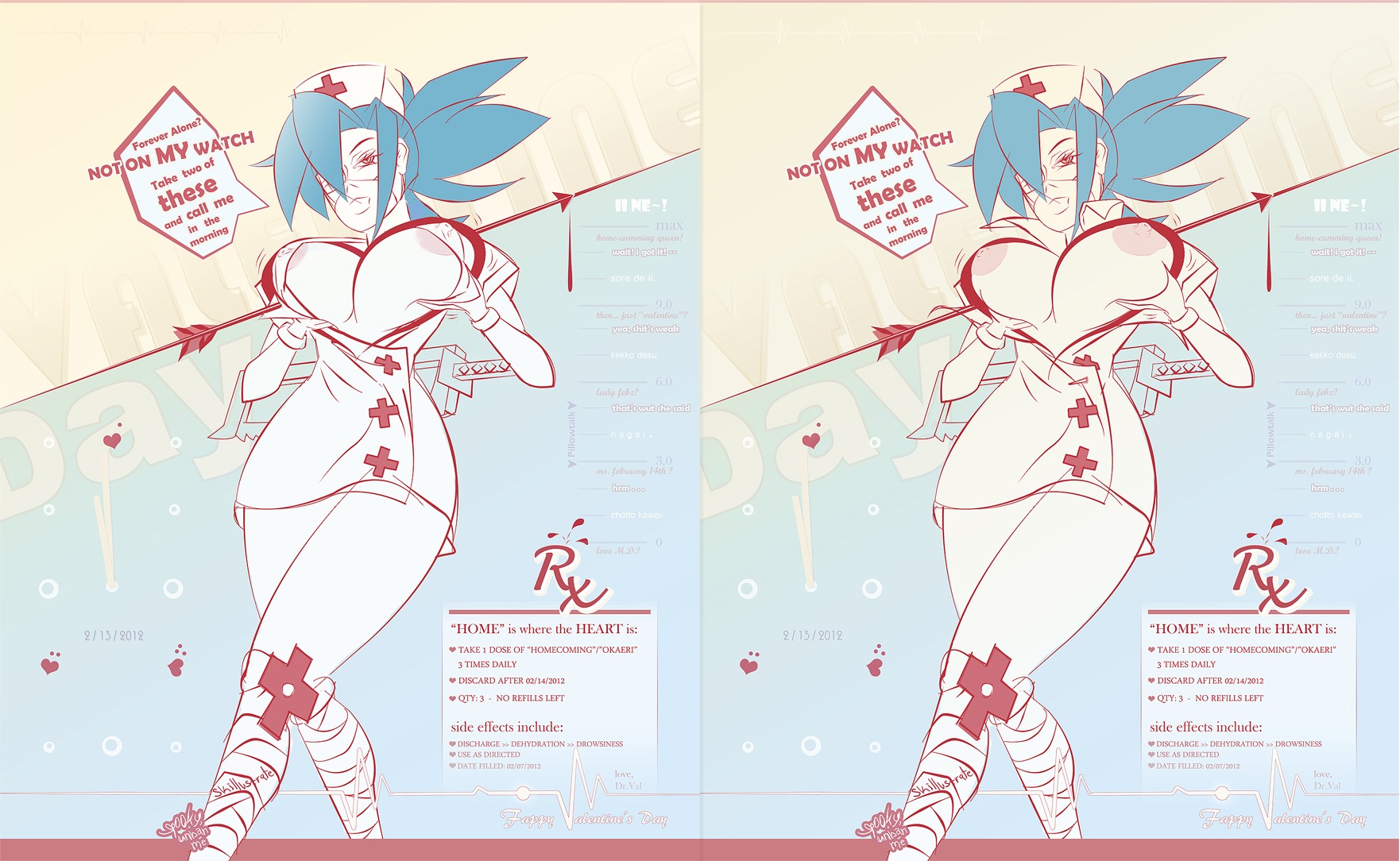 +_+ 1girls areola_slip bandage bandaged_leg bandaged_legs bandages big_boobs big_breasts blue_hair bonesaw boobies breasts cleavage cross-shaped_pupils cross_pupils curvy erect_nipples exposed_breasts eyepatch facemask female gloves highres large_breasts latex_gloves light-skinned_female light_skin melee_weapon missing_eye ninja nipples nurse nurse_cap nurse_hat nurse_uniform pale pale-skinned_female pale_skin red_eyes rule34 skillustrate skullgirls surgical_gloves surgical_mask tagme text_bubble tied_hair tits valentine_(skullgirls) variant_set visible_nipples weapon white_clothing white_gloves