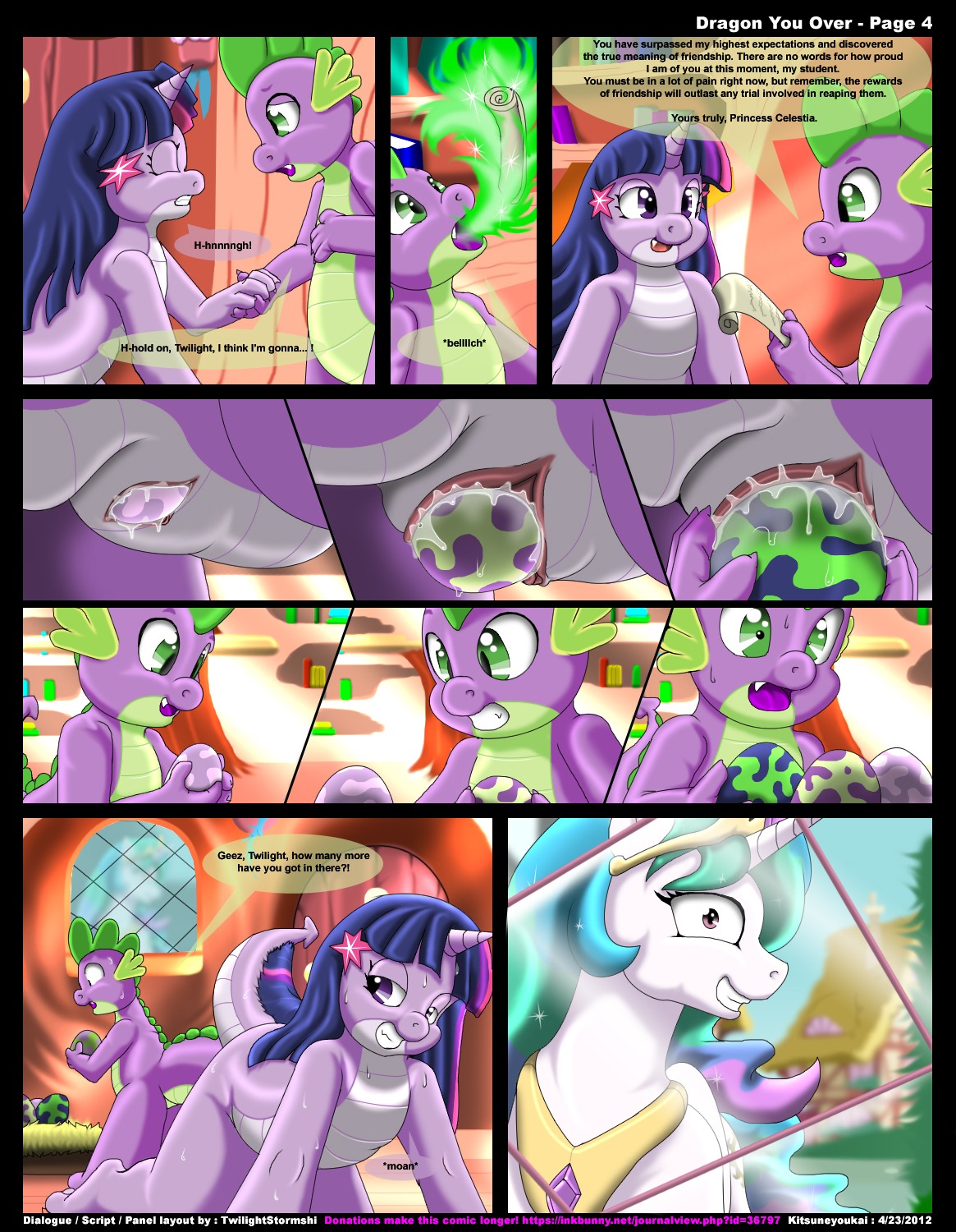 2012 alternate_species anthro bodily_fluids comic dialogue dragon dragonification dragonified e621 egg english_text equid equine fan_character female feral friendship_is_magic fur genitals group hair hasbro hi_res horse kitsune_youkai magic male mammal multicolored_hair my_little_pony mythological_creature mythological_scalie mythology nude oviposition pony princess princess_celestia_(mlp) princess_molestia pseudo_incest_(lore) purple_body purple_fur purple_hair royalty scalie spike_(mlp) sweat tail text transformation twilight_sparkle_(mlp) two_tone_hair url vulva young young_anthro young_female young_male