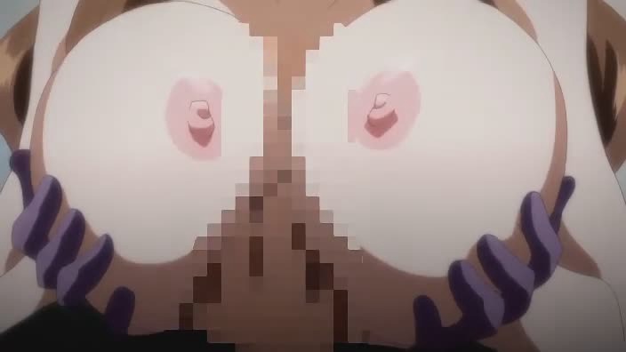 1boy 1girls animated animated_gif beauty_mark blush breast_squeeze breasts brown brown_hair censored female gloves hair human kara_no_shoujo large_breasts lipstick long_hair male monocle natsume-san paizuri penis png pov purple rule34 sex straight