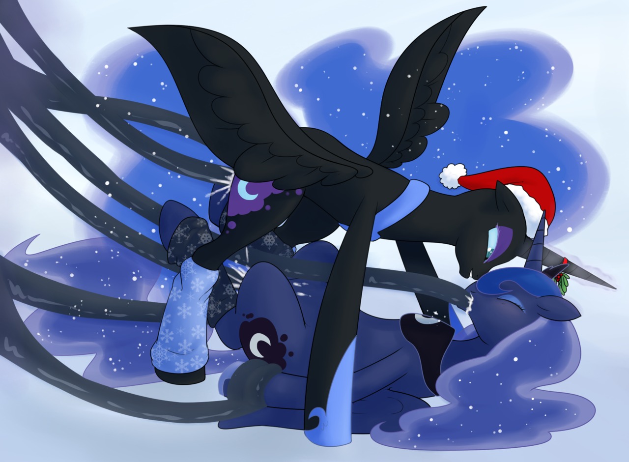 2012 all_three_filled anal anal_penetration black_body black_feathers blue_body blue_eyes blue_feathers bodily_fluids christmas christmas_clothing christmas_headwear clothing cum cum_inside cutie_mark double_penetration duo e621 equid equine eyes_closed feathered_wings feathers fellatio female female/female feral feral_on_feral friendship_is_magic genital_fluids hair half-closed_eyes hasbro hat headgear headwear holidays horn kissing_bough leg_warmers legwear lingonberry lying magic mammal multiple_penetration my_little_pony mythological_creature mythological_equine mythology narrowed_eyes nightmare_moon_(mlp) nude on_back oral oral_penetration penetration penile plant princess_luna_(mlp) quadruped redintravenous restrained santa_hat sex simple_background square_crossover tail tentacle_in_mouth tentacle_penetration tentacle_sex tentacles triple_penetration vaginal vaginal_fluids vaginal_penetration winged_unicorn wings