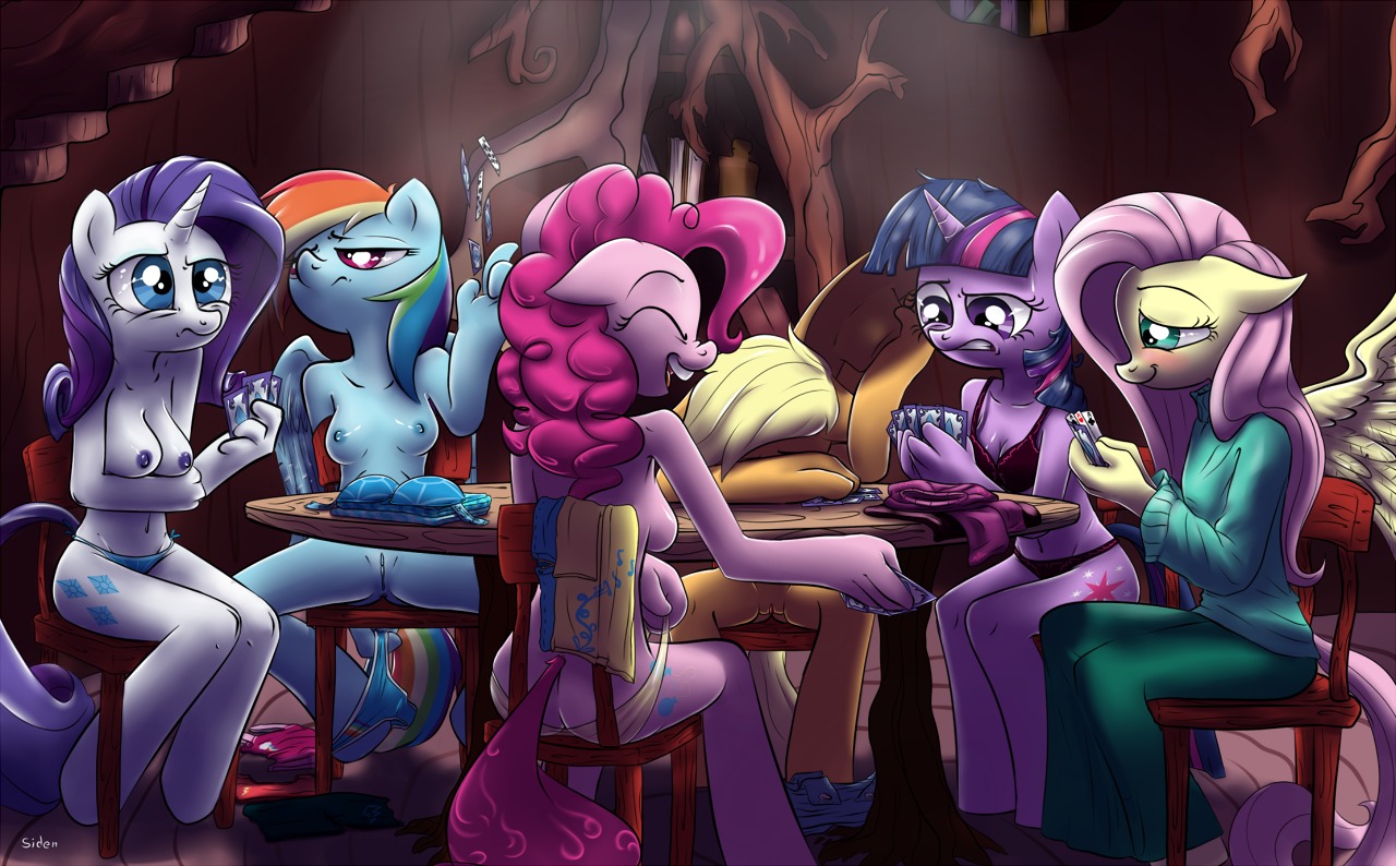2012 ace_of_clubs ace_of_hearts ace_of_spades anthro anthrofied anus applejack_(mlp) arm_in_front arm_on_table arm_under_breasts arms_bent bent_legs blonde_hair blue_body blue_eyes blue_feathers blue_fur blush bottomwear bra breast_rest breast_size_difference breasts card card_game card_hand carrying_clothing carrying_headwear chair clothing clubs_(suit) cowboy_hat cutie_mark e621 earth_pony equid equine exposed eyes_closed feathered_wings feathers female fluttershy_(mlp) friendship_is_magic fur furniture gaming genitals green_eyes group hair hasbro hat headgear headwear heart_symbol hearts_(suit) holding_card holding_clothing holding_hat holding_headgear holding_headwear holding_object horn horse legs_over_edge long_hair mammal multicolored_hair my_little_pony mythological_creature mythological_equine mythology nipples nude over_edge panties pants pegasus pink_body pink_fur pink_hair pinkie_pie_(mlp) playing_card pony purple_eyes purple_hair rainbow_dash_(mlp) rainbow_hair rarity_(mlp) shirt sitting smile spades_(suit) spread_legs spreading strip_poker suit_symbol table tail throwing throwing_cards throwing_object topwear twilight_sparkle_(mlp) two_tone_hair underwear unicorn vulva wick_(artist) wings wood wood_chair wood_furniture wood_table yellow_body yellow_feathers yellow_fur